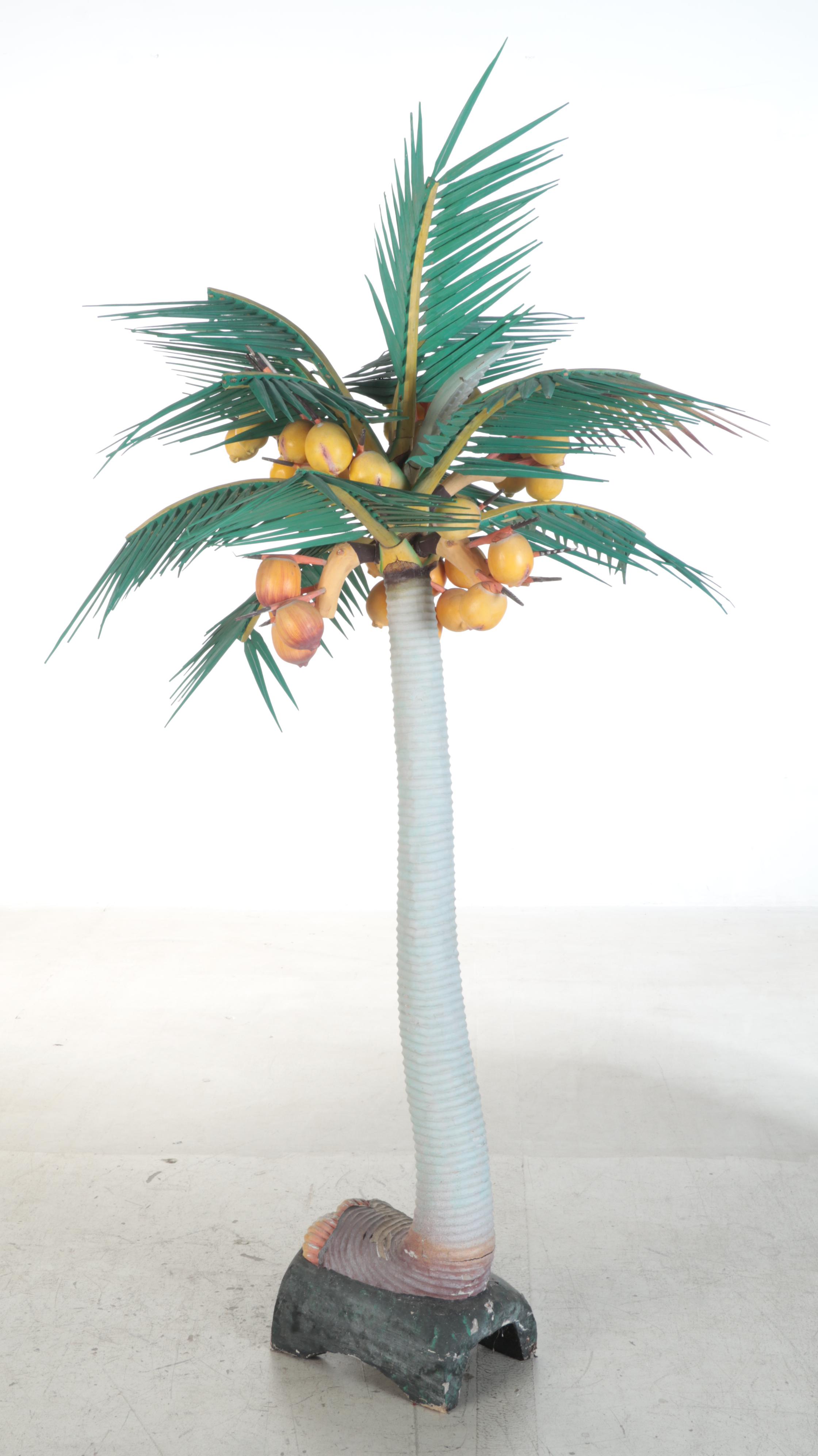 Polychrome Painted Carved Wood Palm Tree