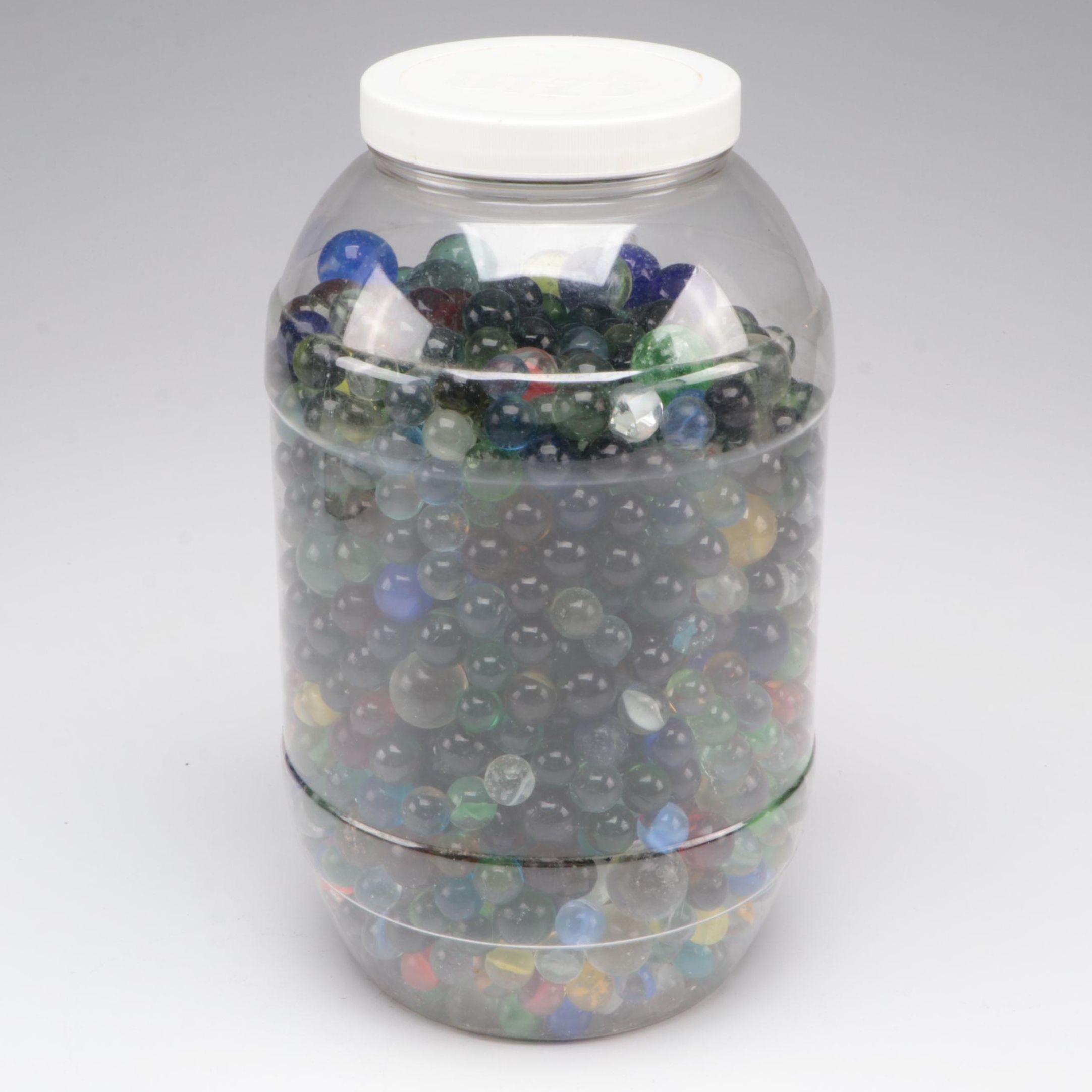 Glass, Vaseline Glass, Swirlies, Shooters and More Marbles in Large Utz Jar