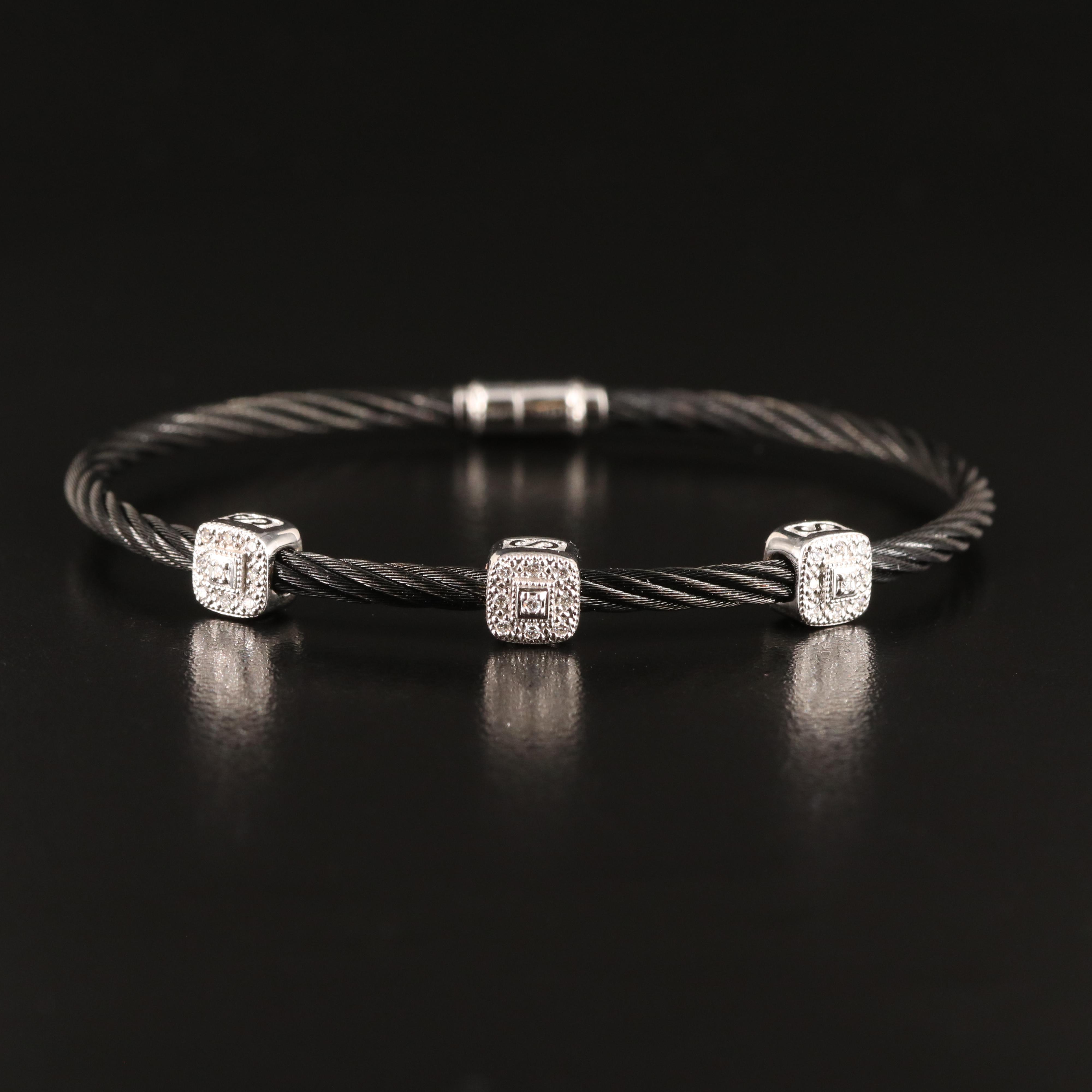 Charriol Stainless Steel Bracelet with 18K and Diamond Accents