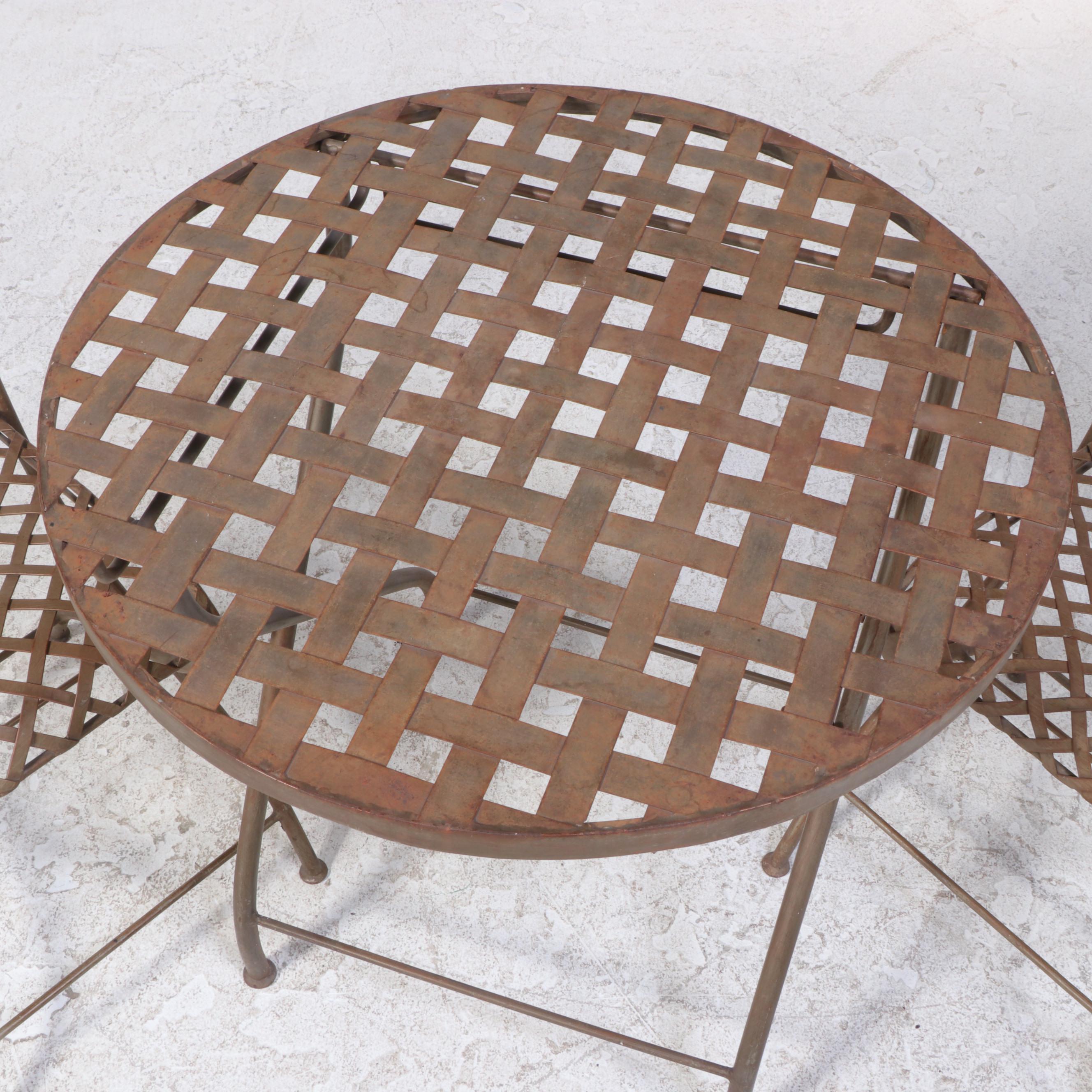 Metal Mesh Folding Patio Table and Two Chairs