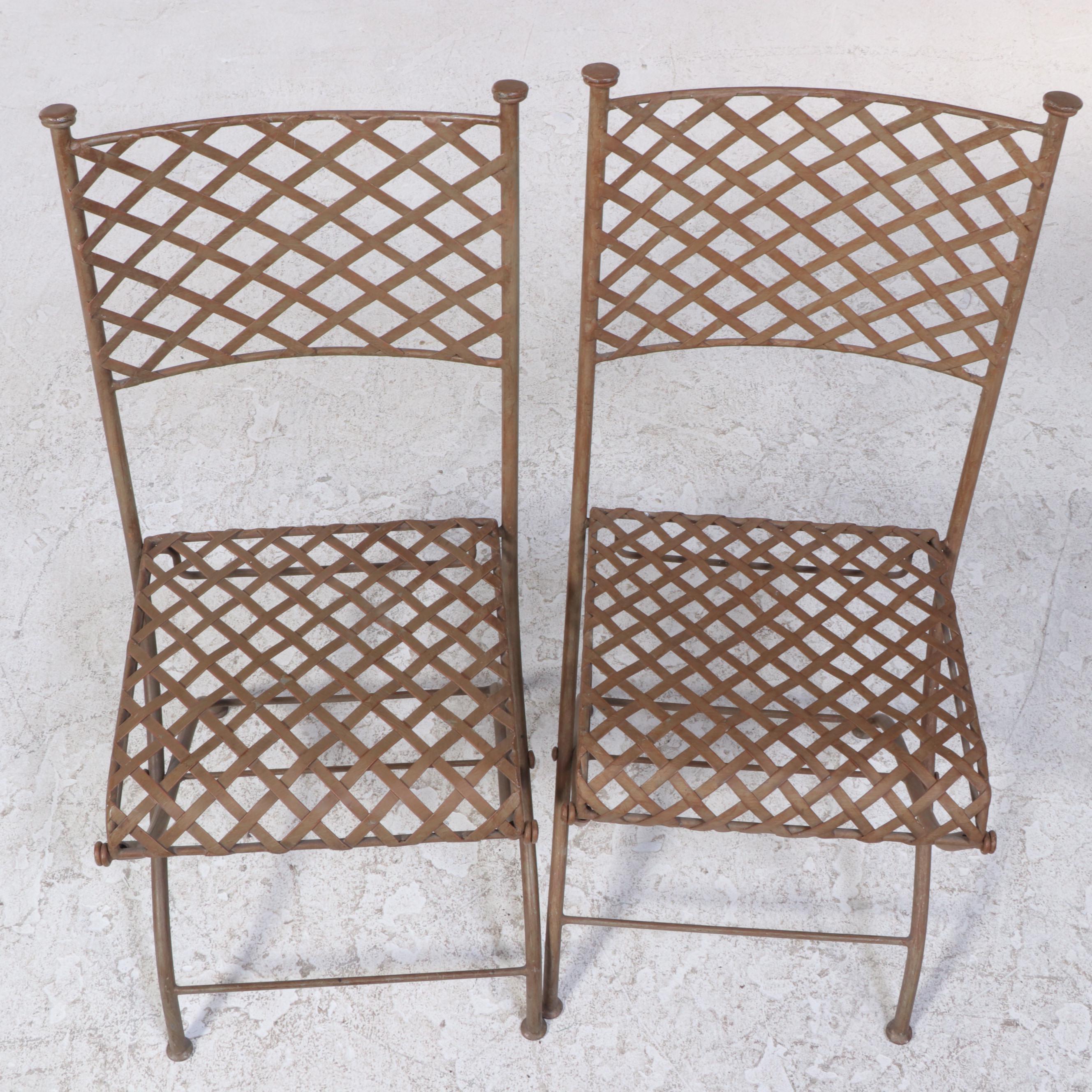 Metal Mesh Folding Patio Table and Two Chairs