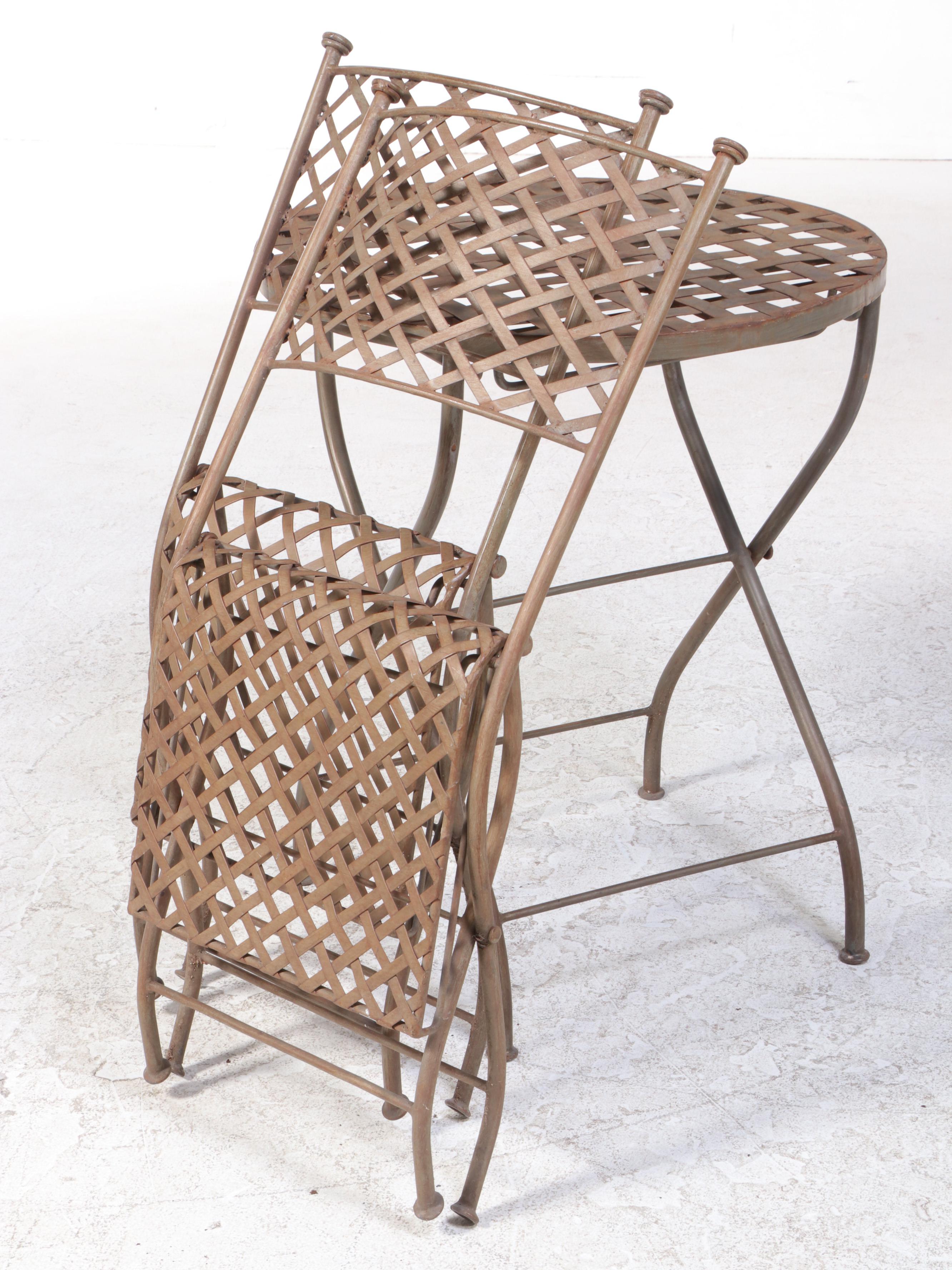 Metal Mesh Folding Patio Table and Two Chairs