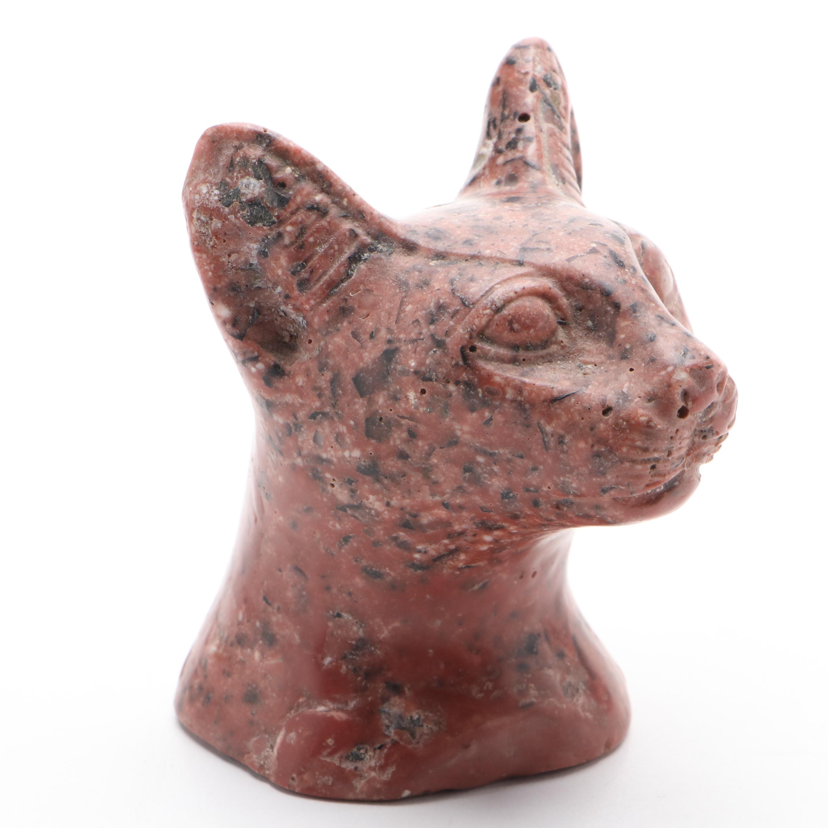 Carved Stone Composite Cat Bust
