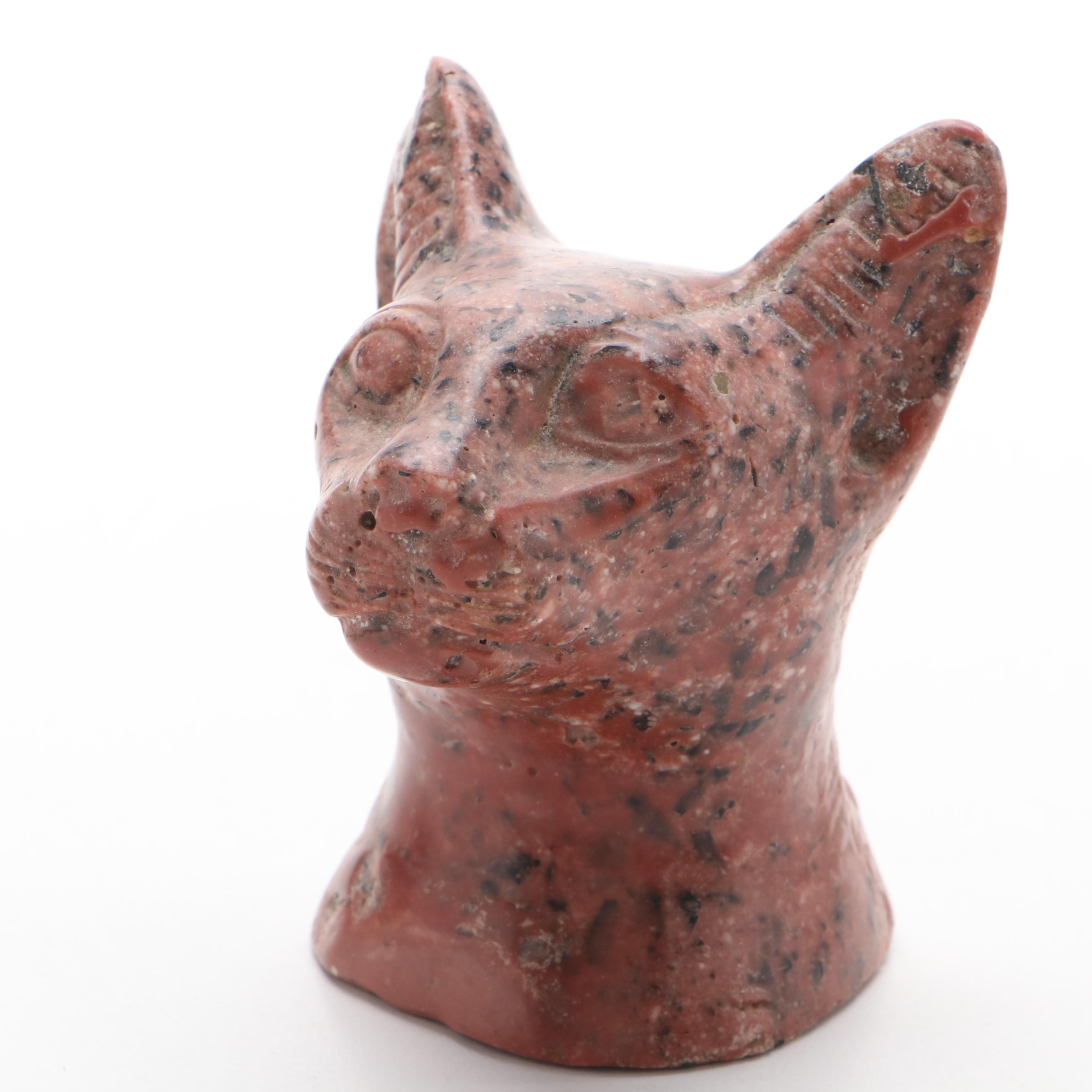 Carved Stone Composite Cat Bust