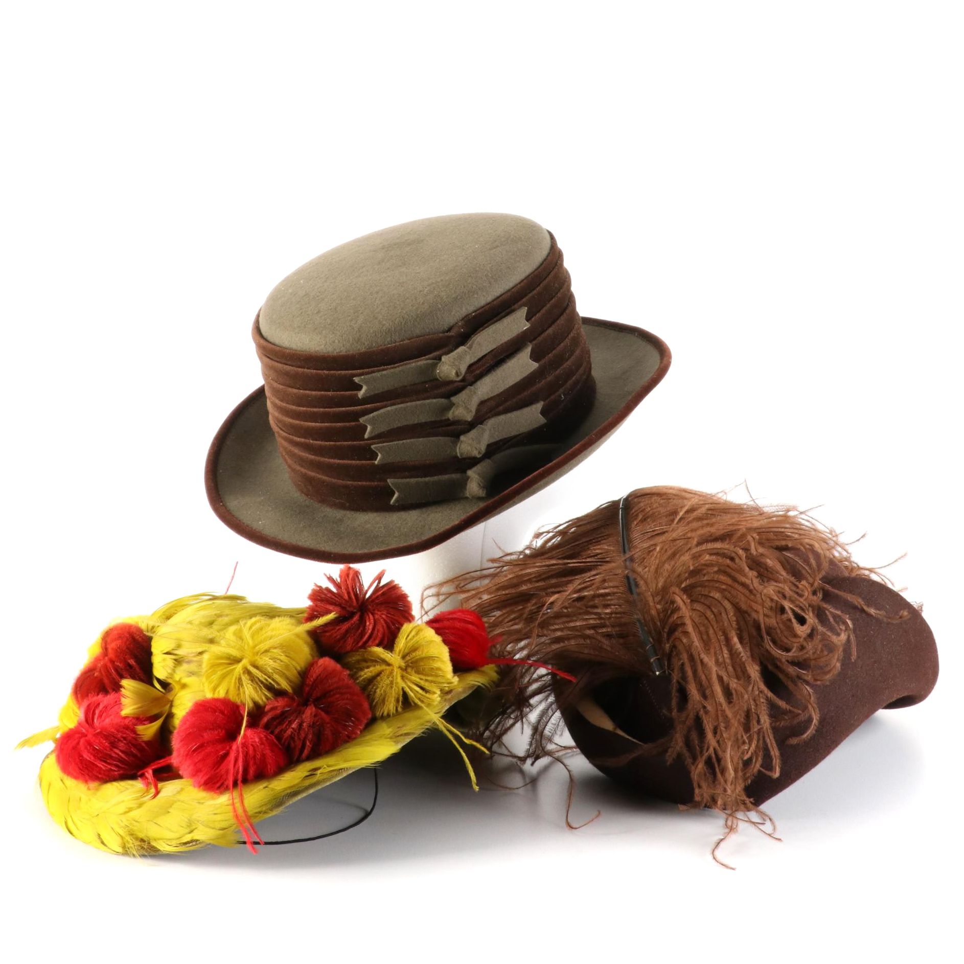 Whittall & Shon Wool Felt Breton Hat with Other Calot Feather Half Hats