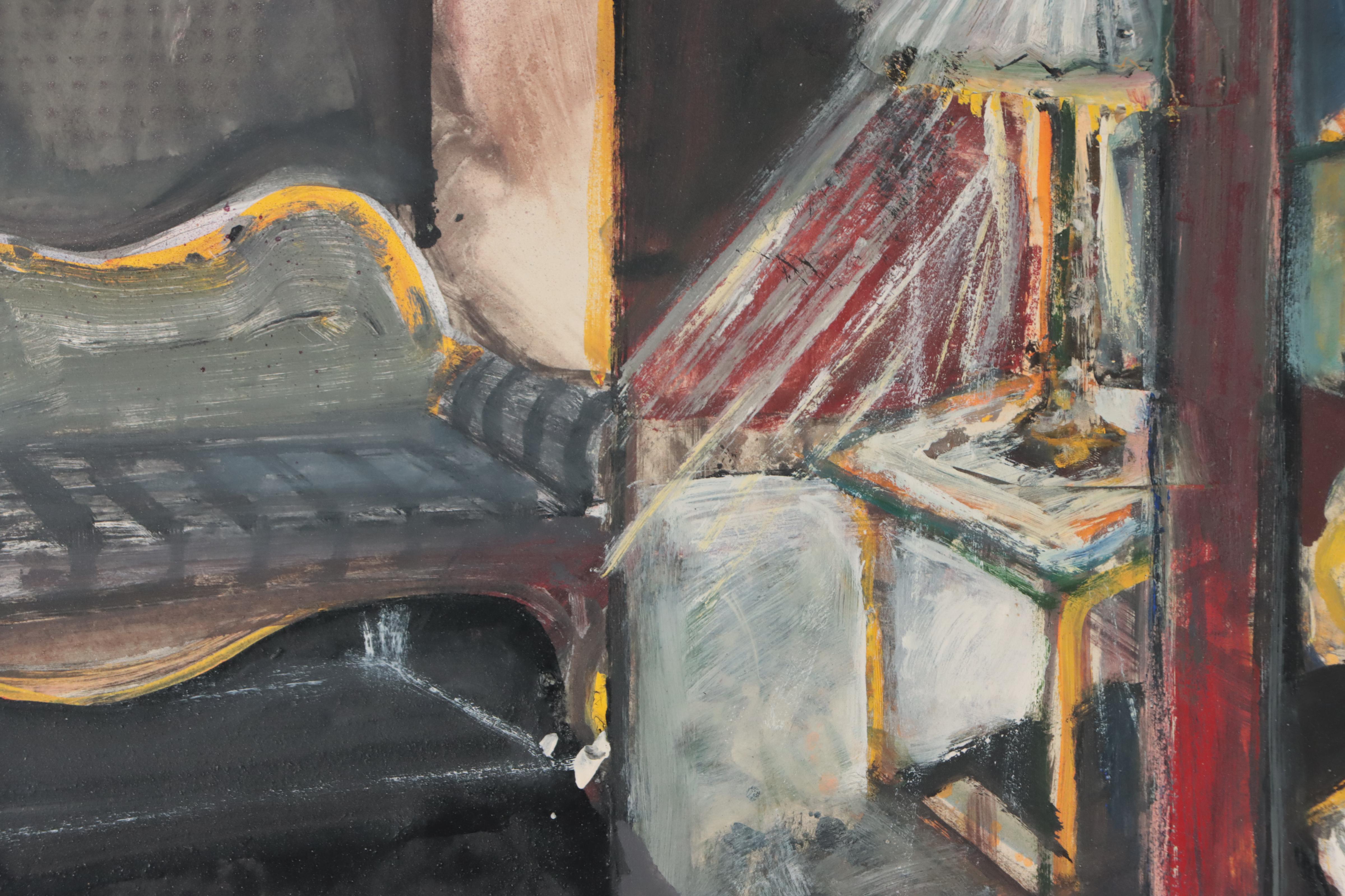 Surreal Mixed Media Painting of Woman in Bed