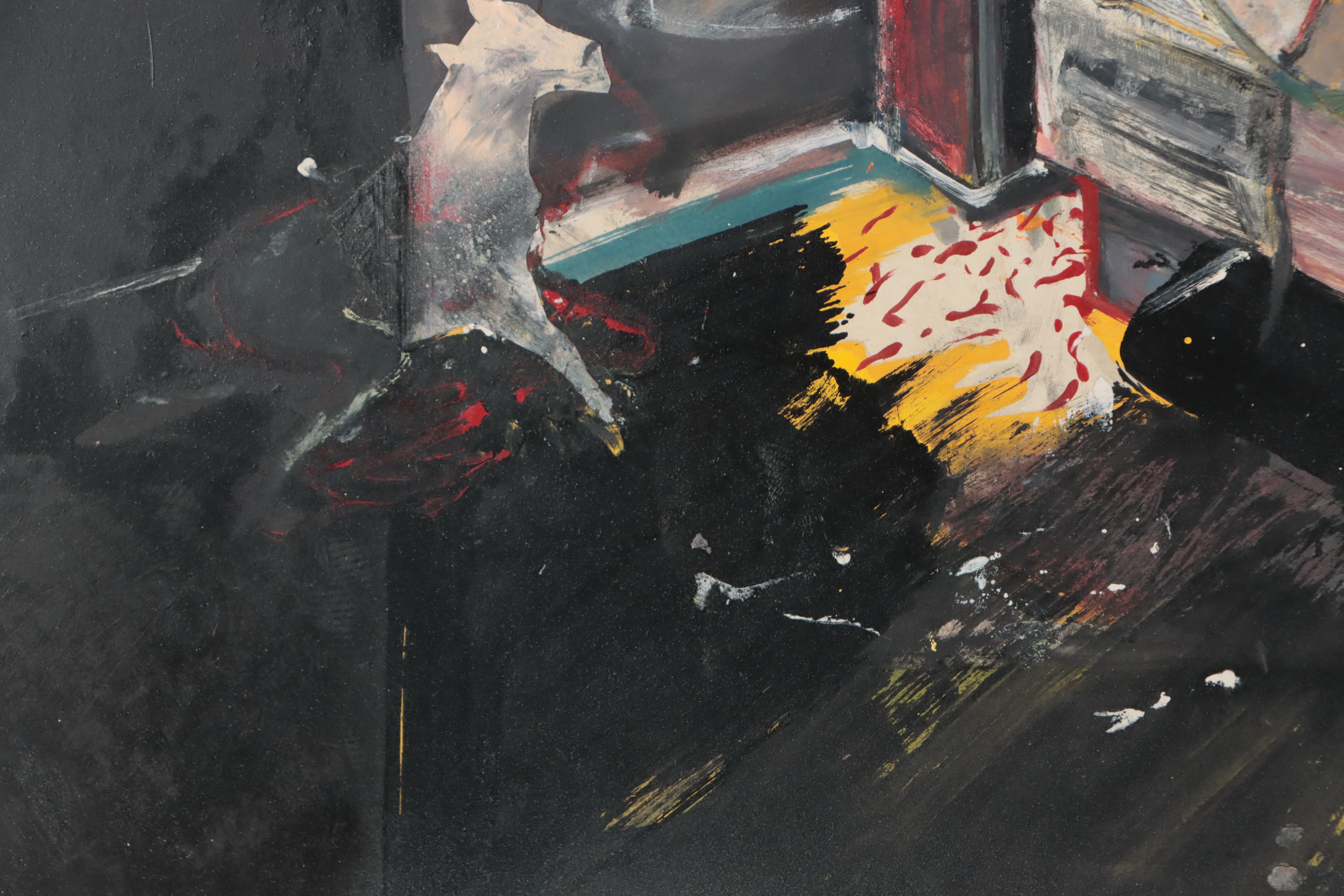 Surreal Mixed Media Painting of Woman in Bed