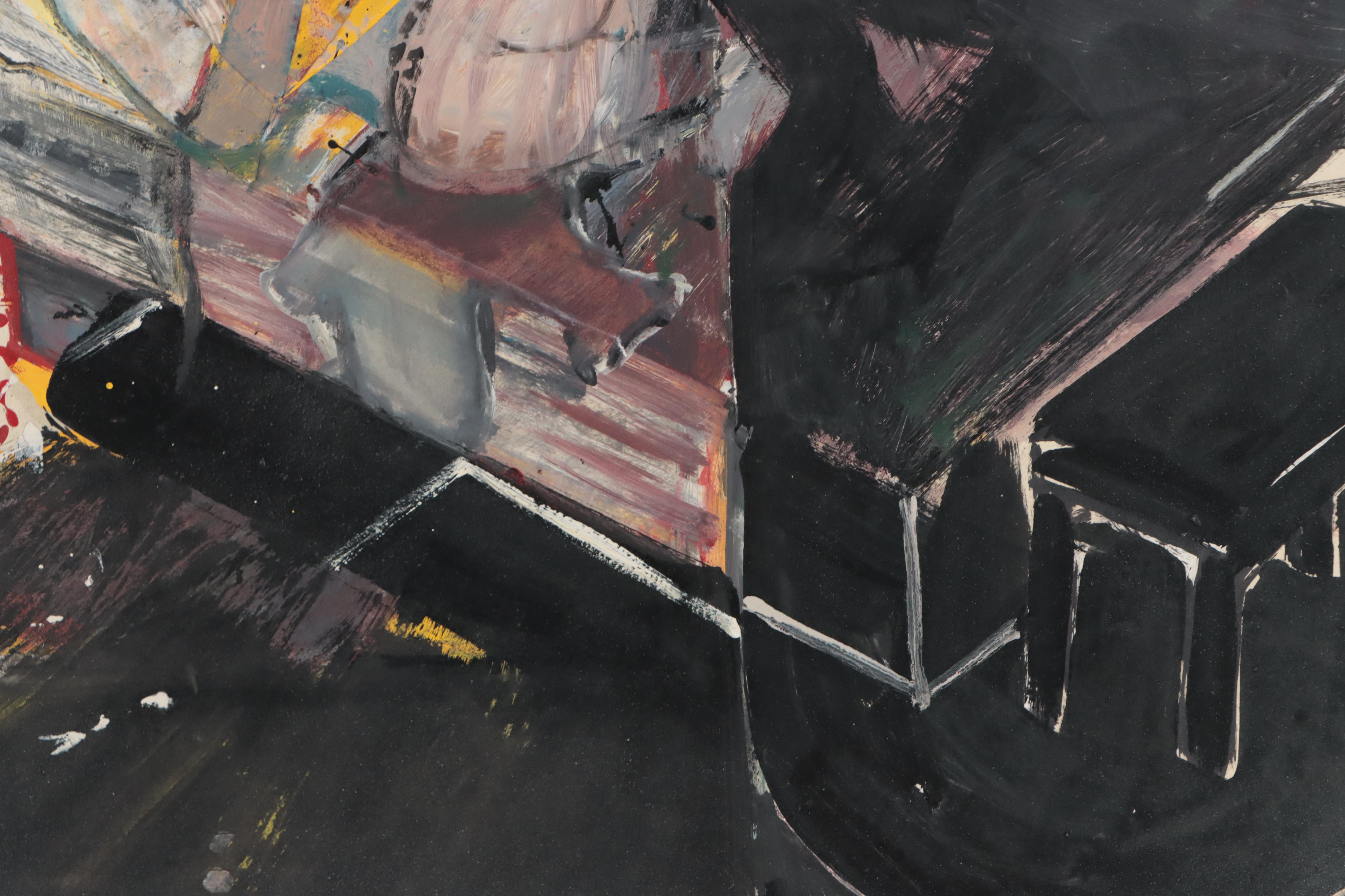 Surreal Mixed Media Painting of Woman in Bed