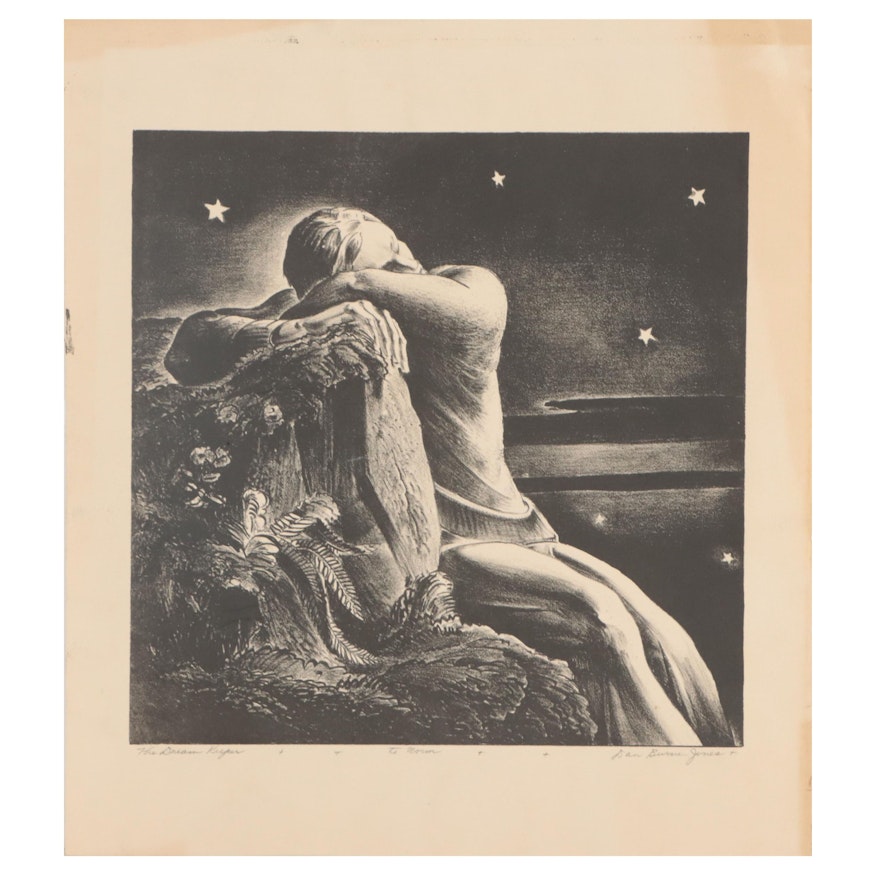 Dan Burne Jones Figural Lithograph "The Dream Keeper"