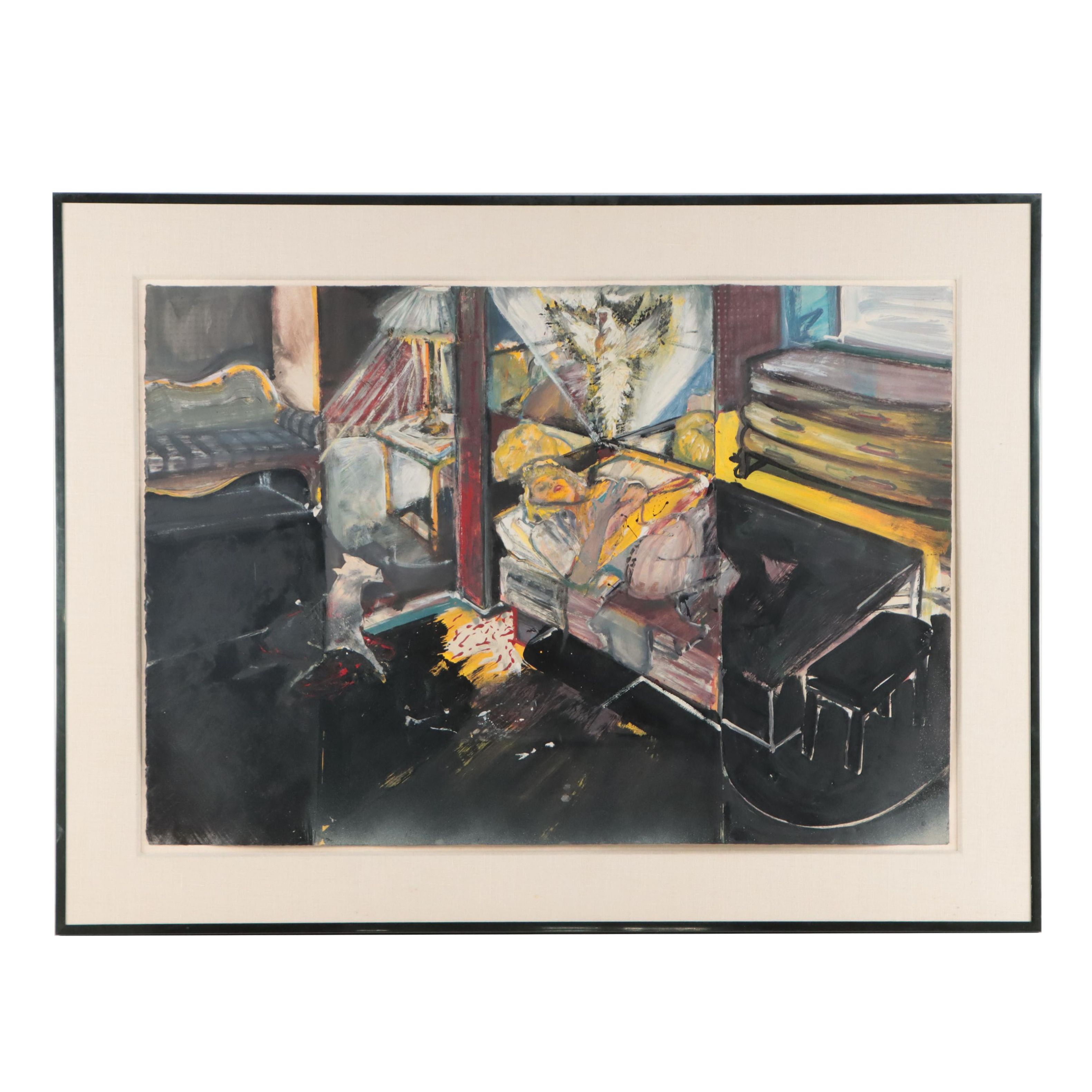 Surreal Mixed Media Painting of Woman in Bed