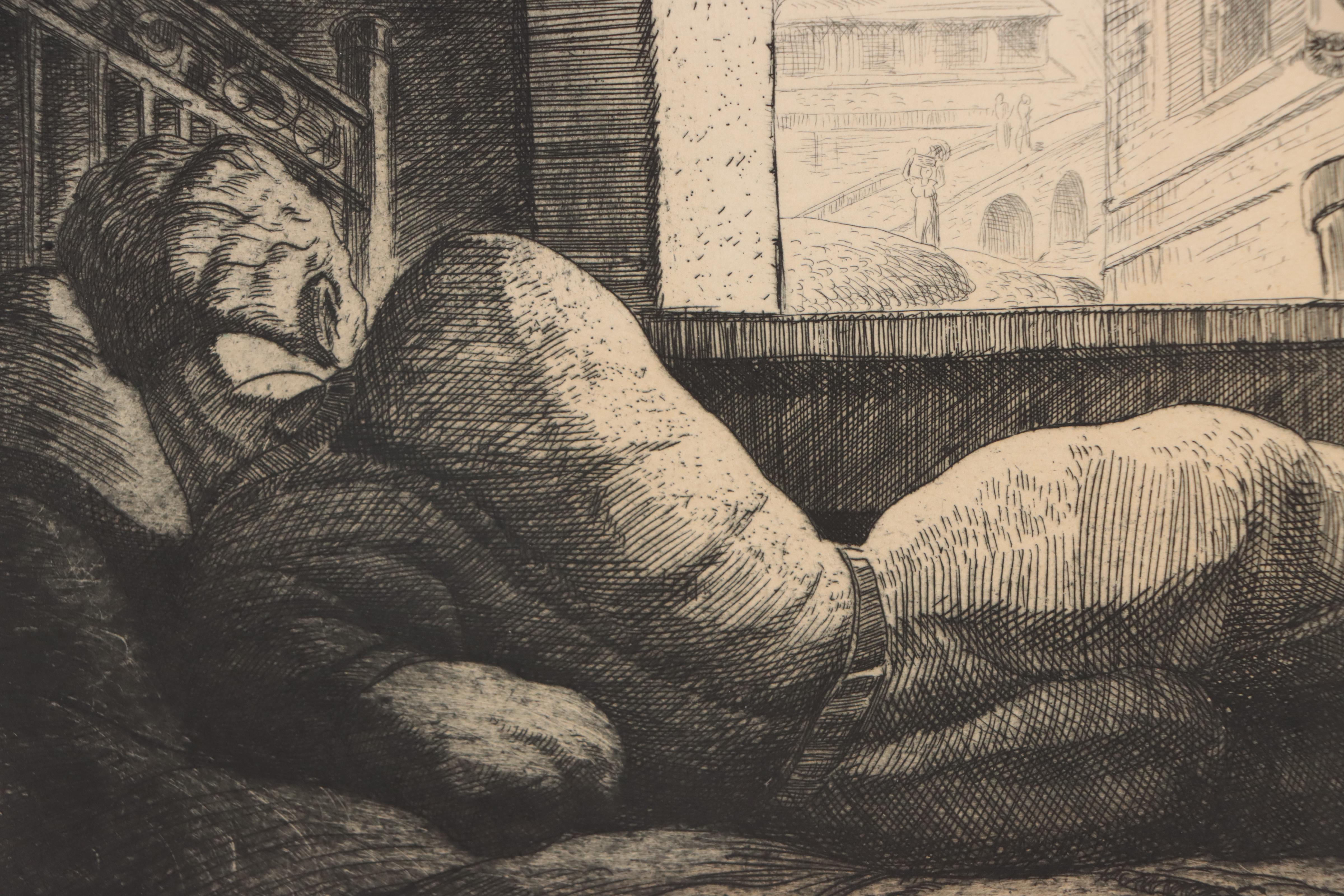 Dan Burne Jones Etching of Reclining Figure "The Outward Room"