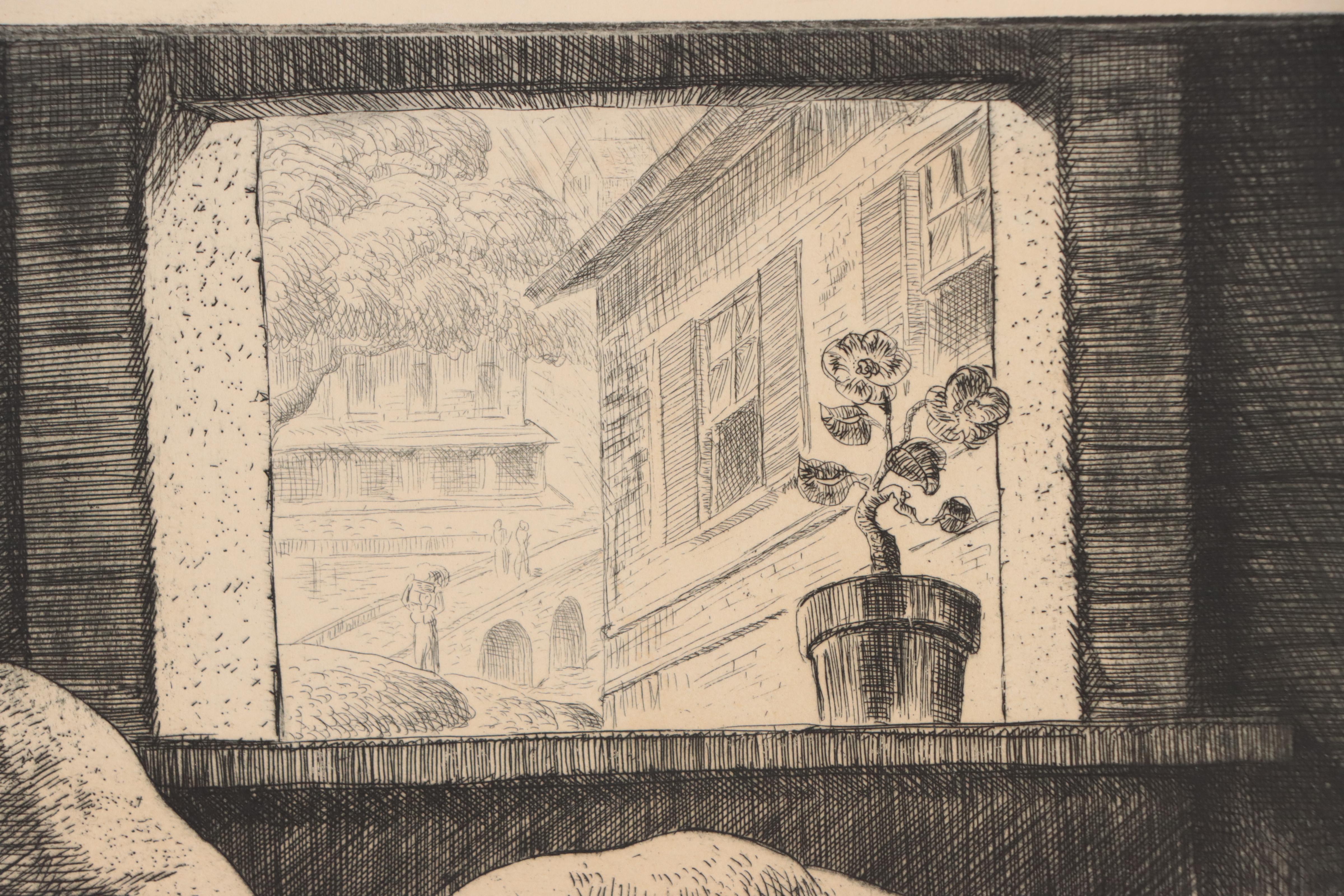 Dan Burne Jones Etching of Reclining Figure "The Outward Room"