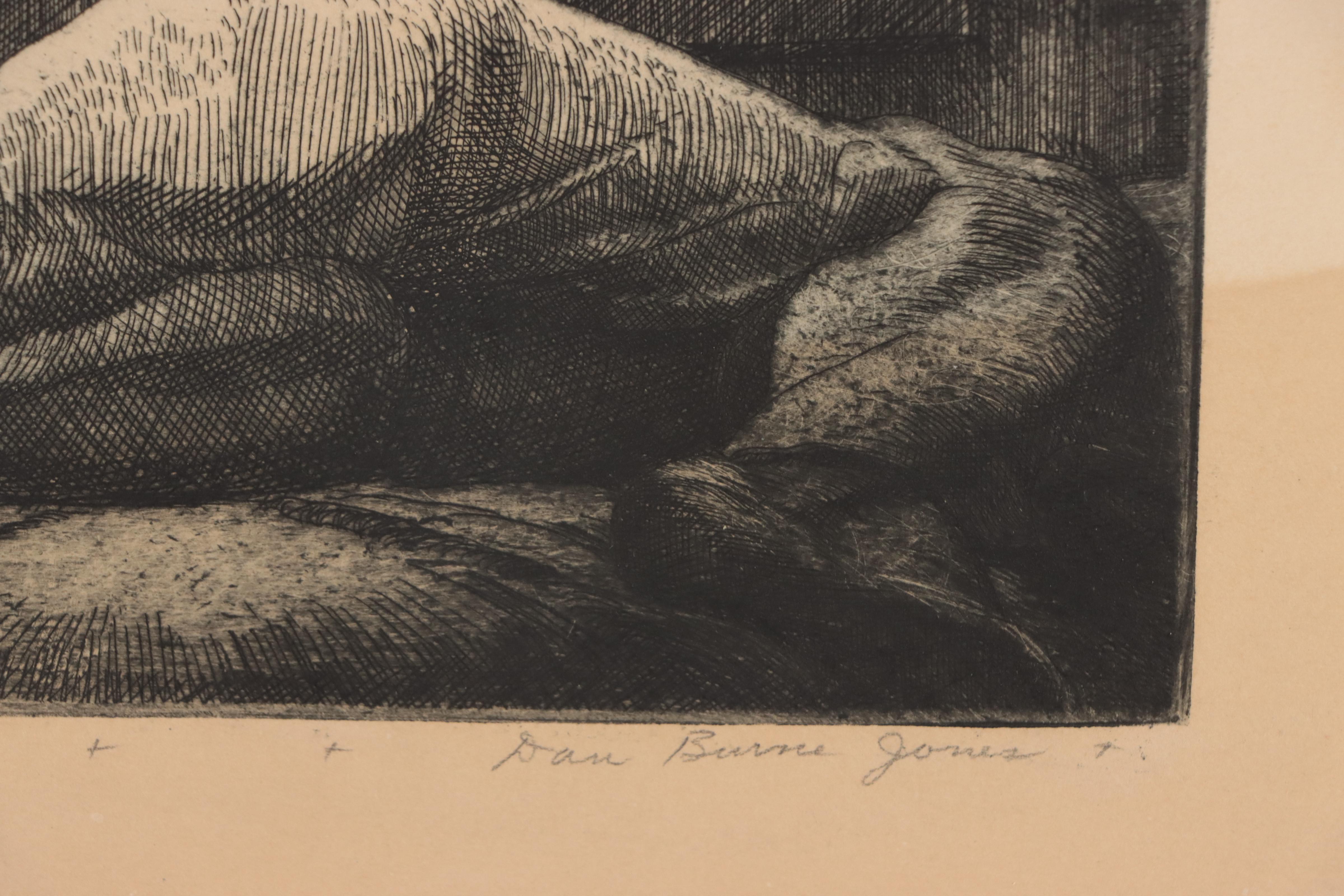 Dan Burne Jones Etching of Reclining Figure "The Outward Room"