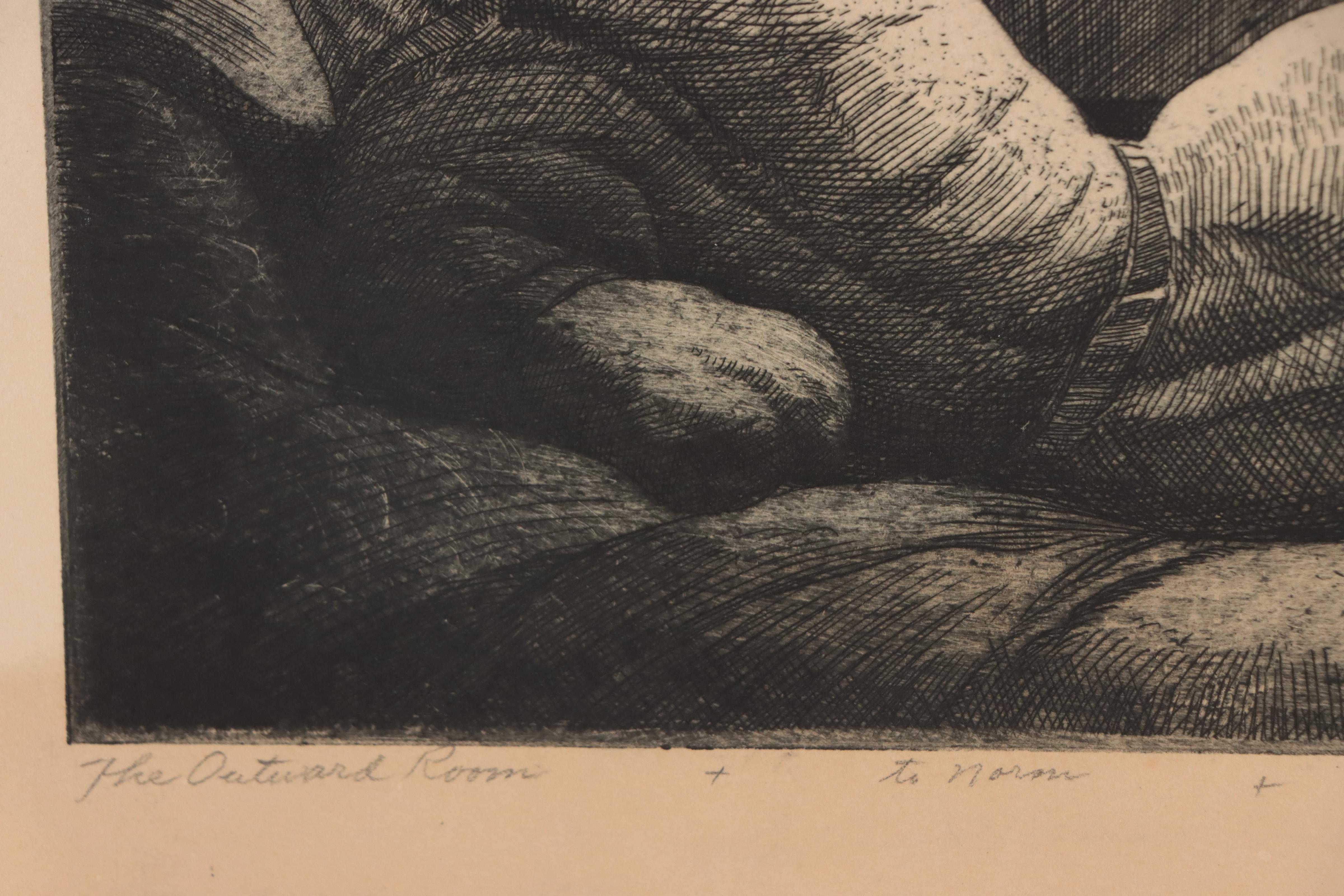 Dan Burne Jones Etching of Reclining Figure "The Outward Room"