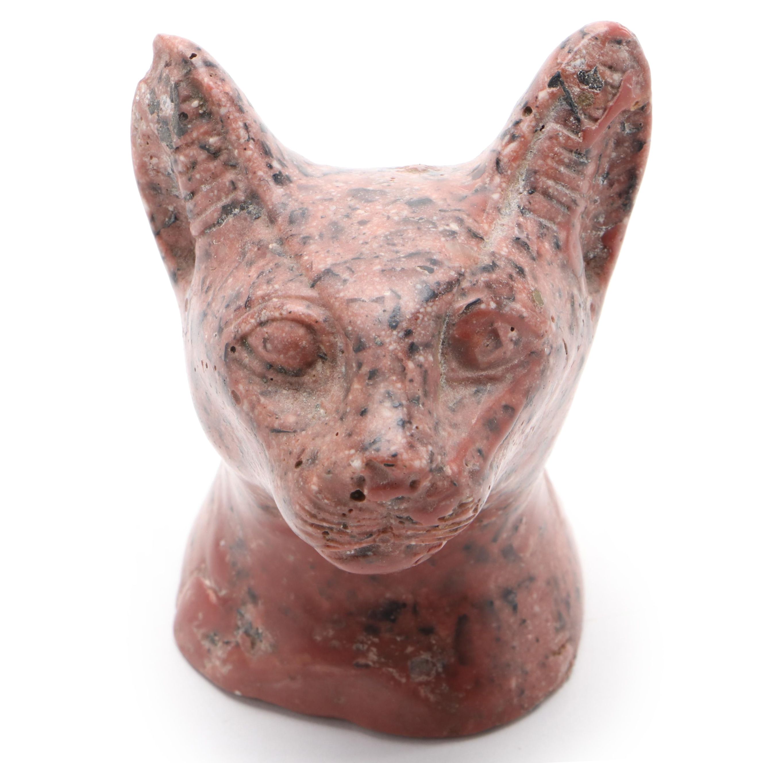 Carved Stone Composite Cat Bust
