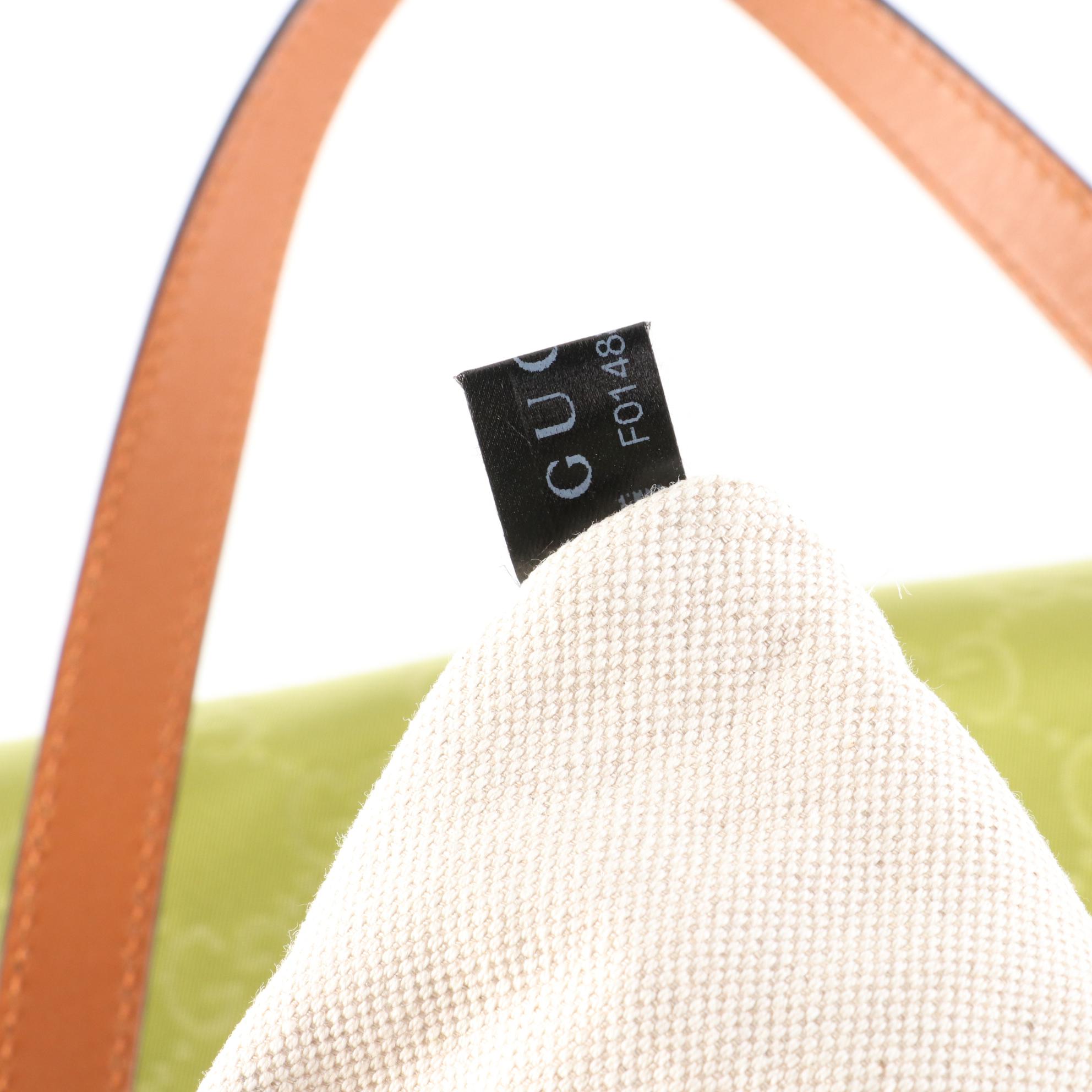 Gucci Large Tote Bag in GG Green Nylon and Brown Leather