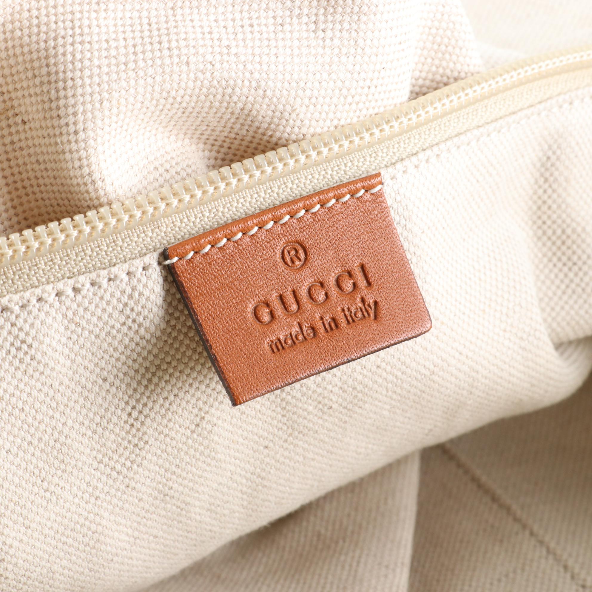 Gucci Large Tote Bag in GG Green Nylon and Brown Leather