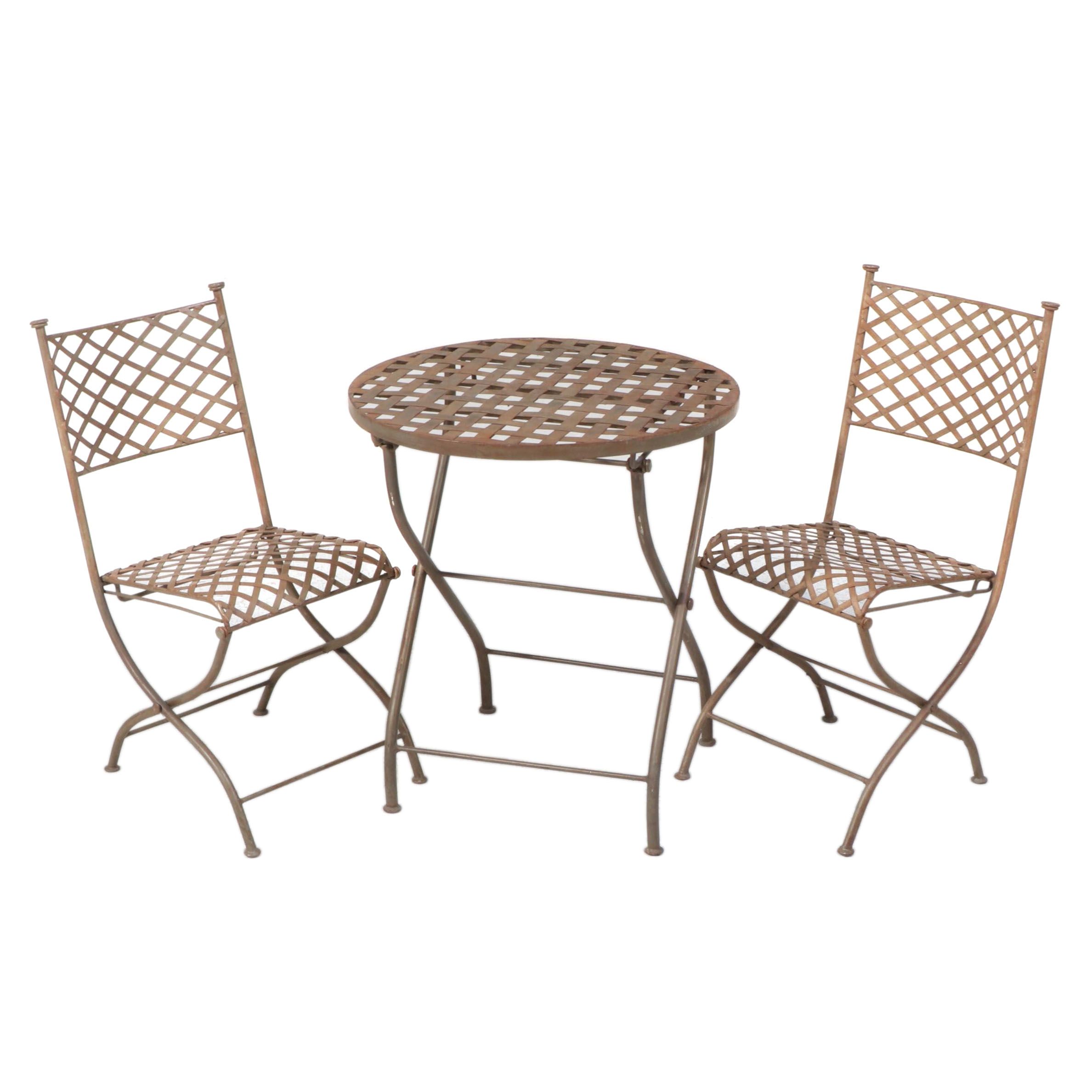 Metal Mesh Folding Patio Table and Two Chairs