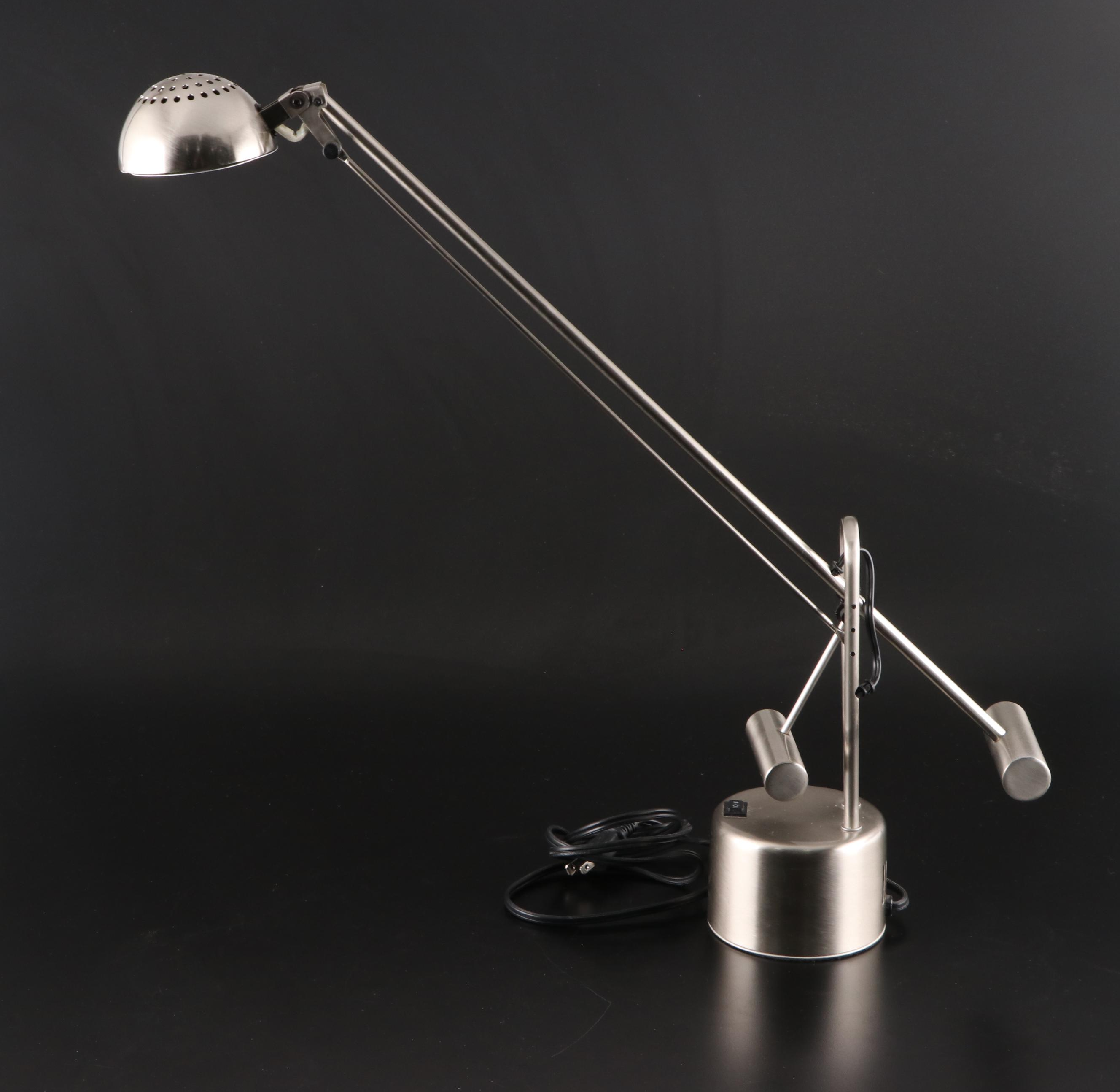 Pair of Brushed Nickel Cantilever Desk Lamps