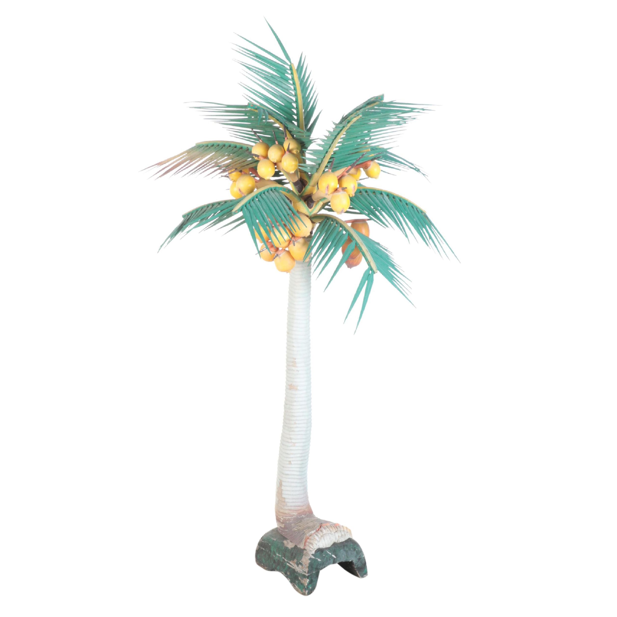 Polychrome Painted Carved Wood Palm Tree