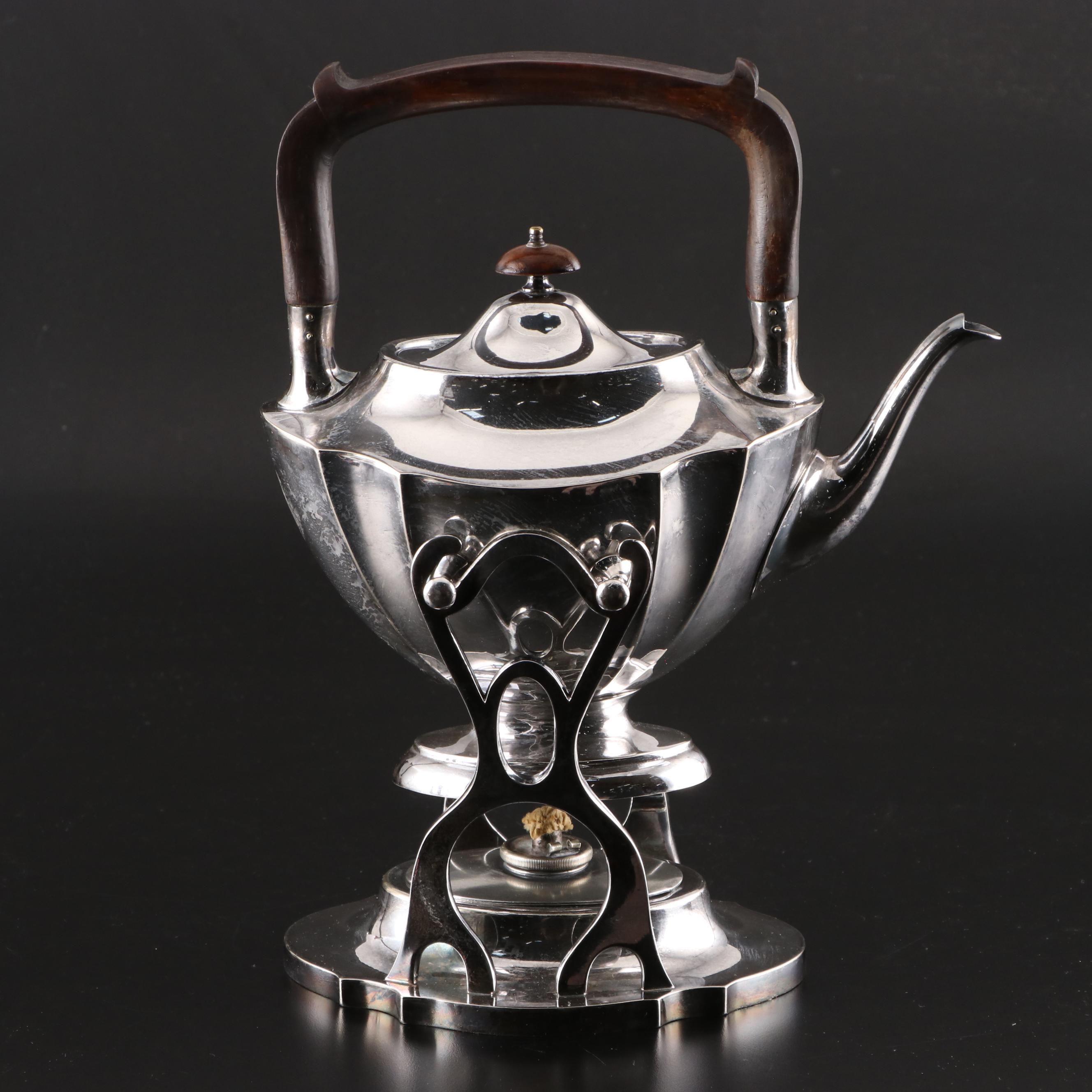 Meriden Britannia Co. Silver Plate Tea Kettle and Burner with Other Teapot