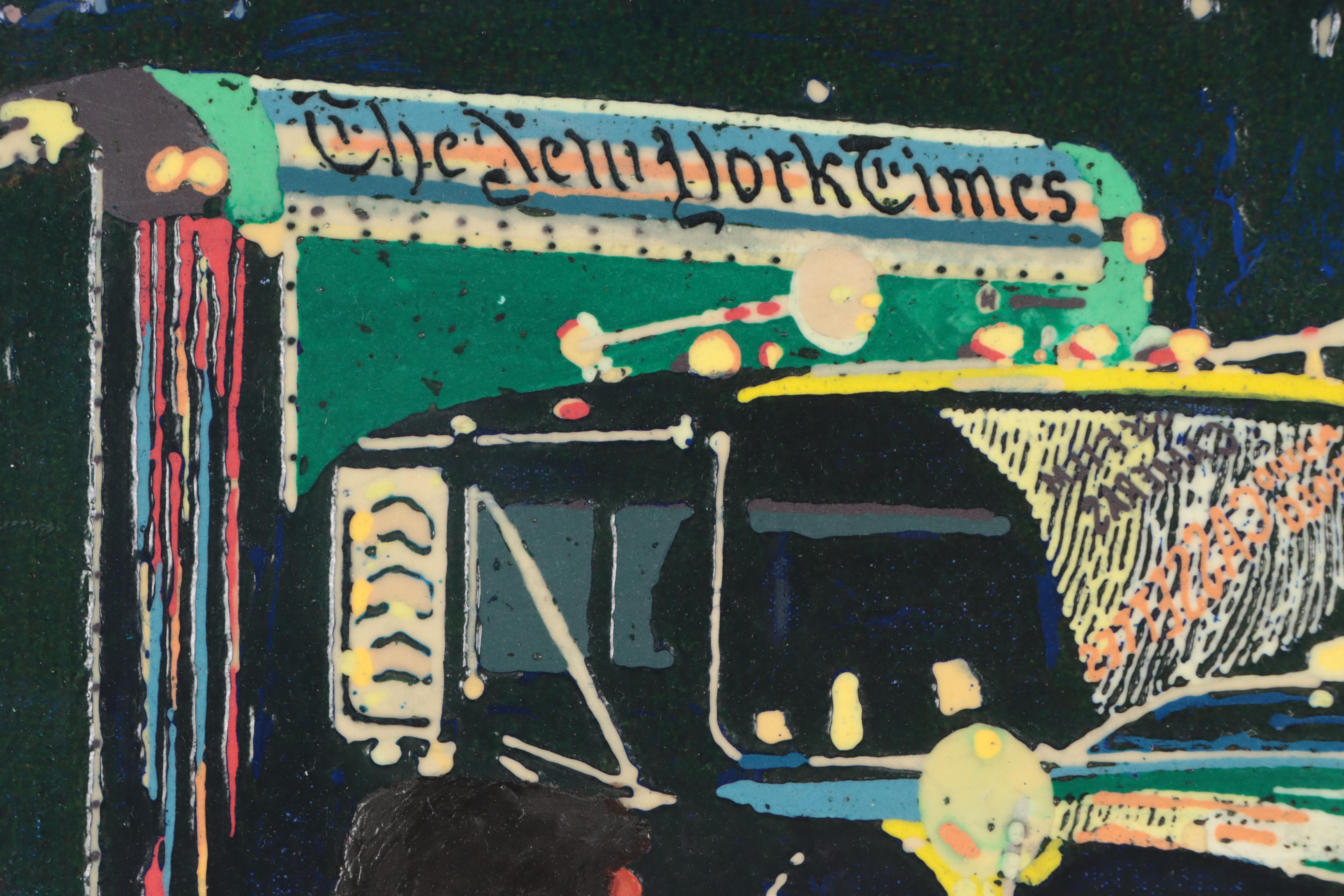 Thomas Bacher Phosphorescent Acrylic Painting "The New York Times," 1990