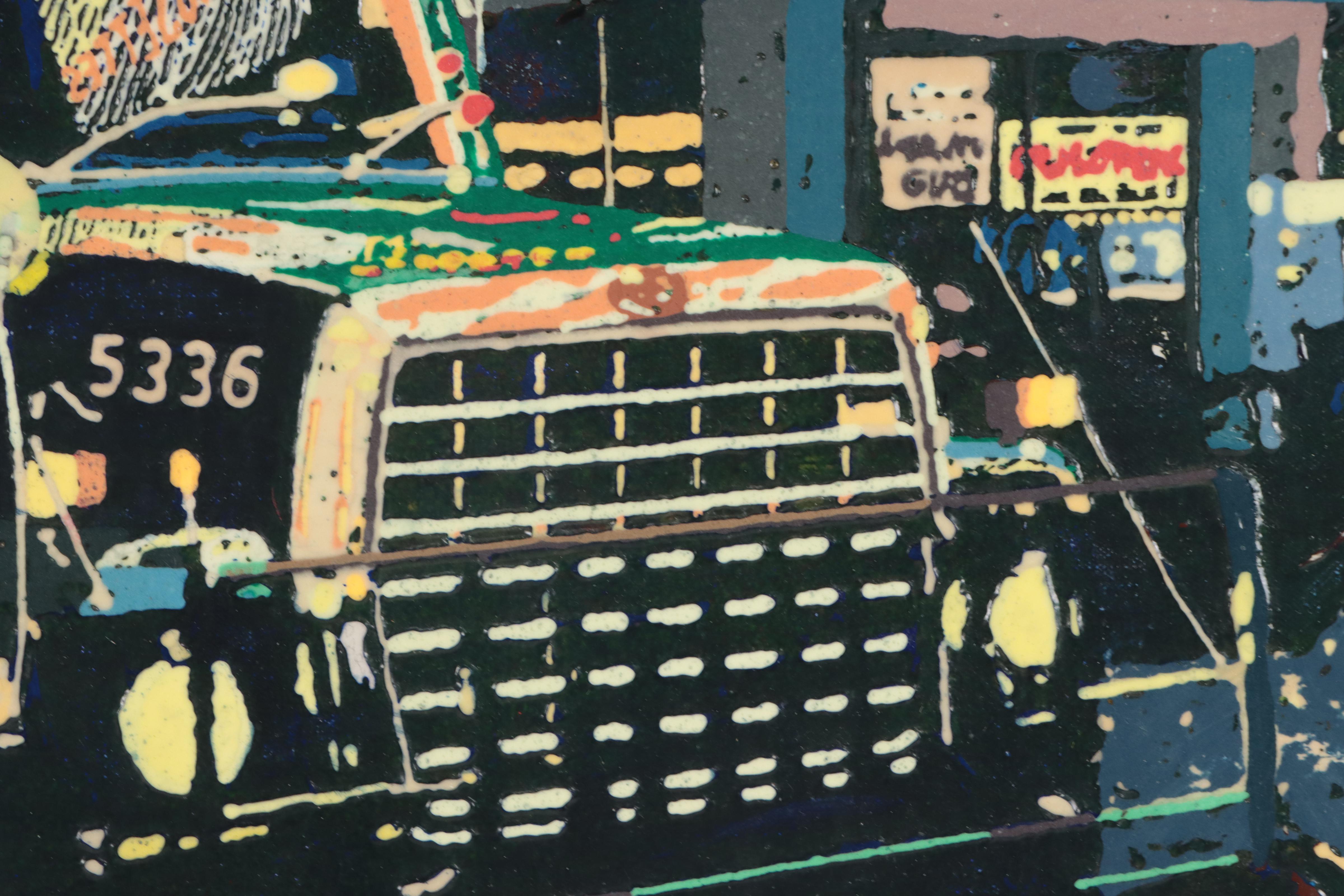 Thomas Bacher Phosphorescent Acrylic Painting "The New York Times," 1990