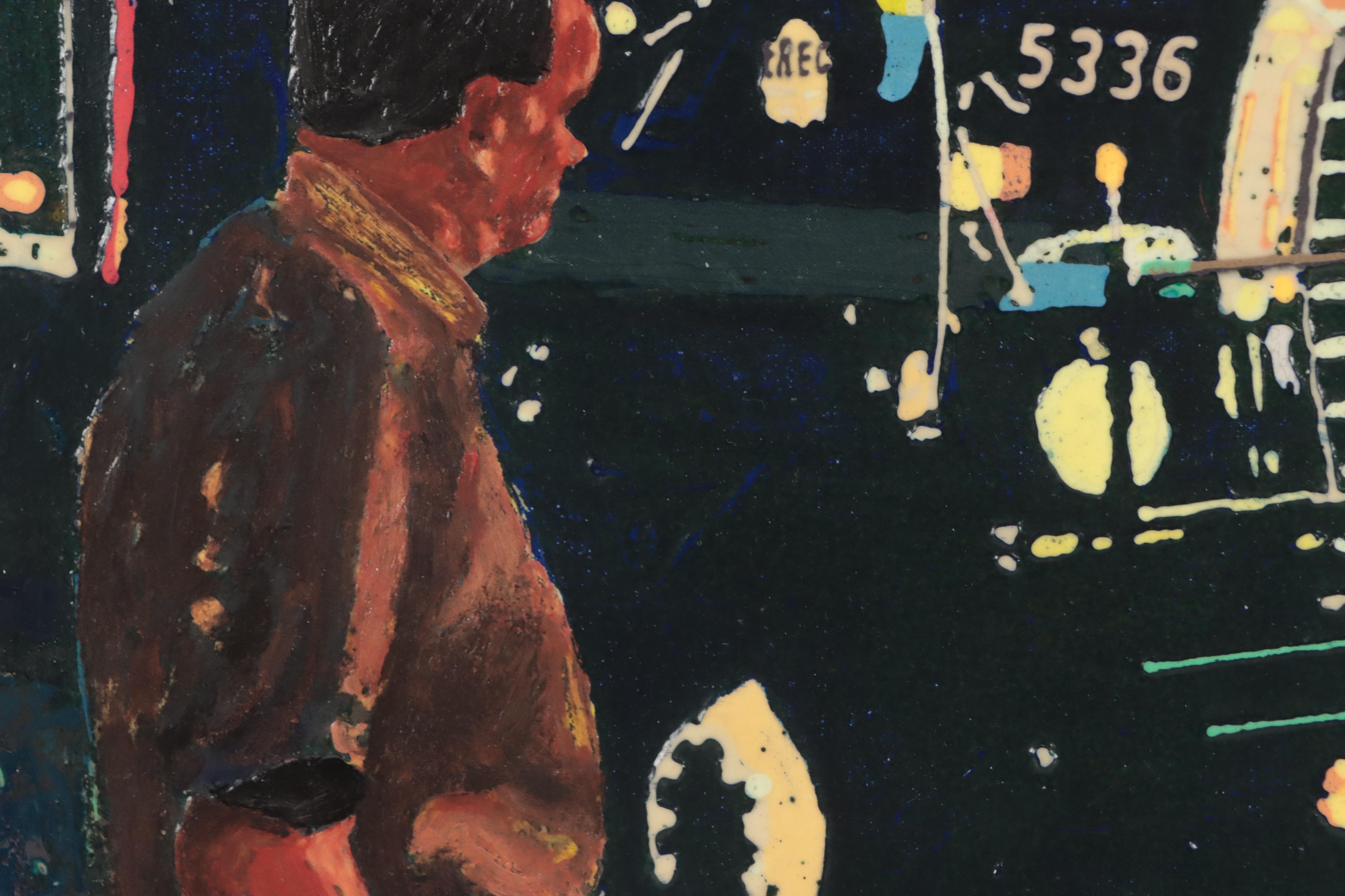 Thomas Bacher Phosphorescent Acrylic Painting "The New York Times," 1990