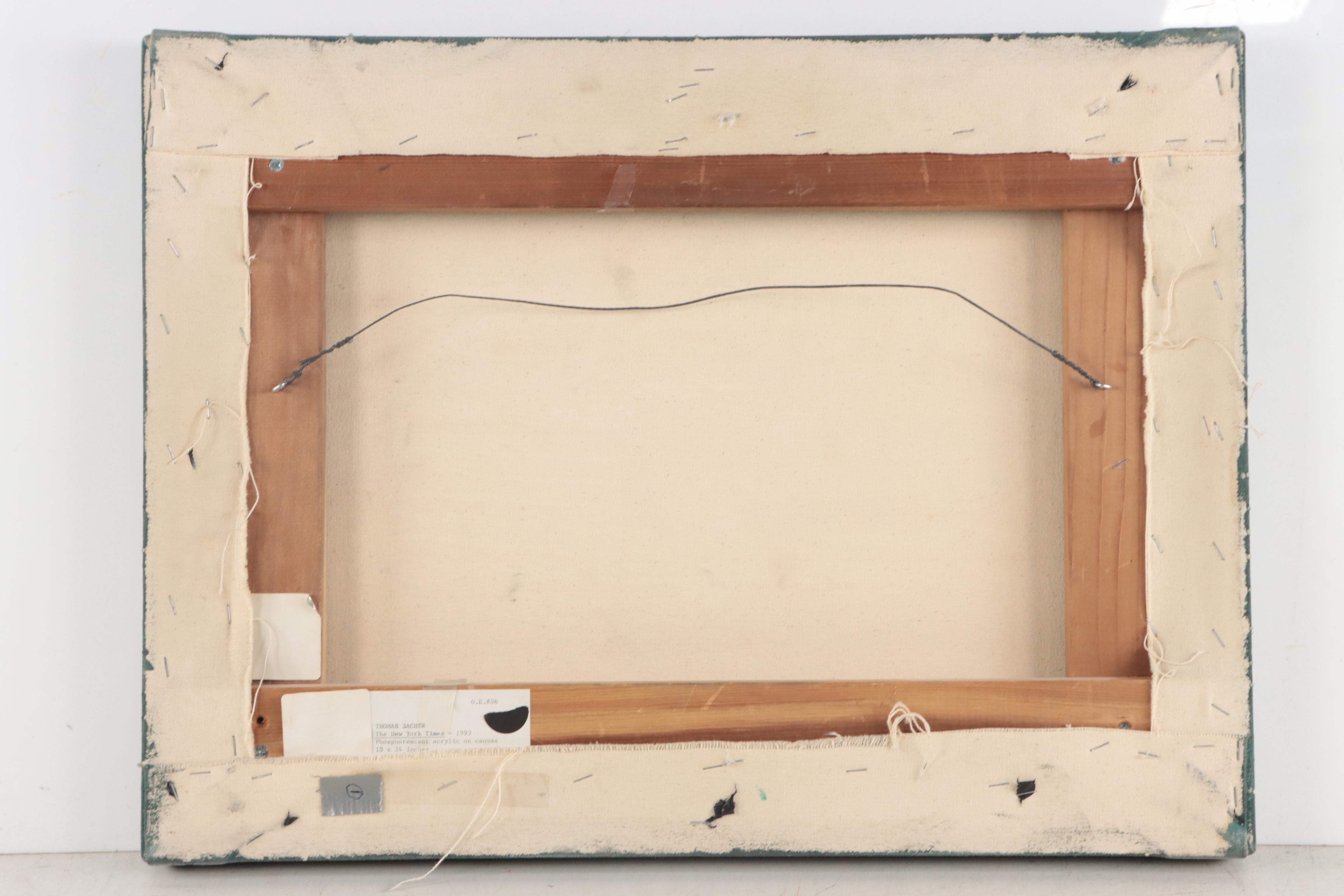 Thomas Bacher Phosphorescent Acrylic Painting "The New York Times," 1990