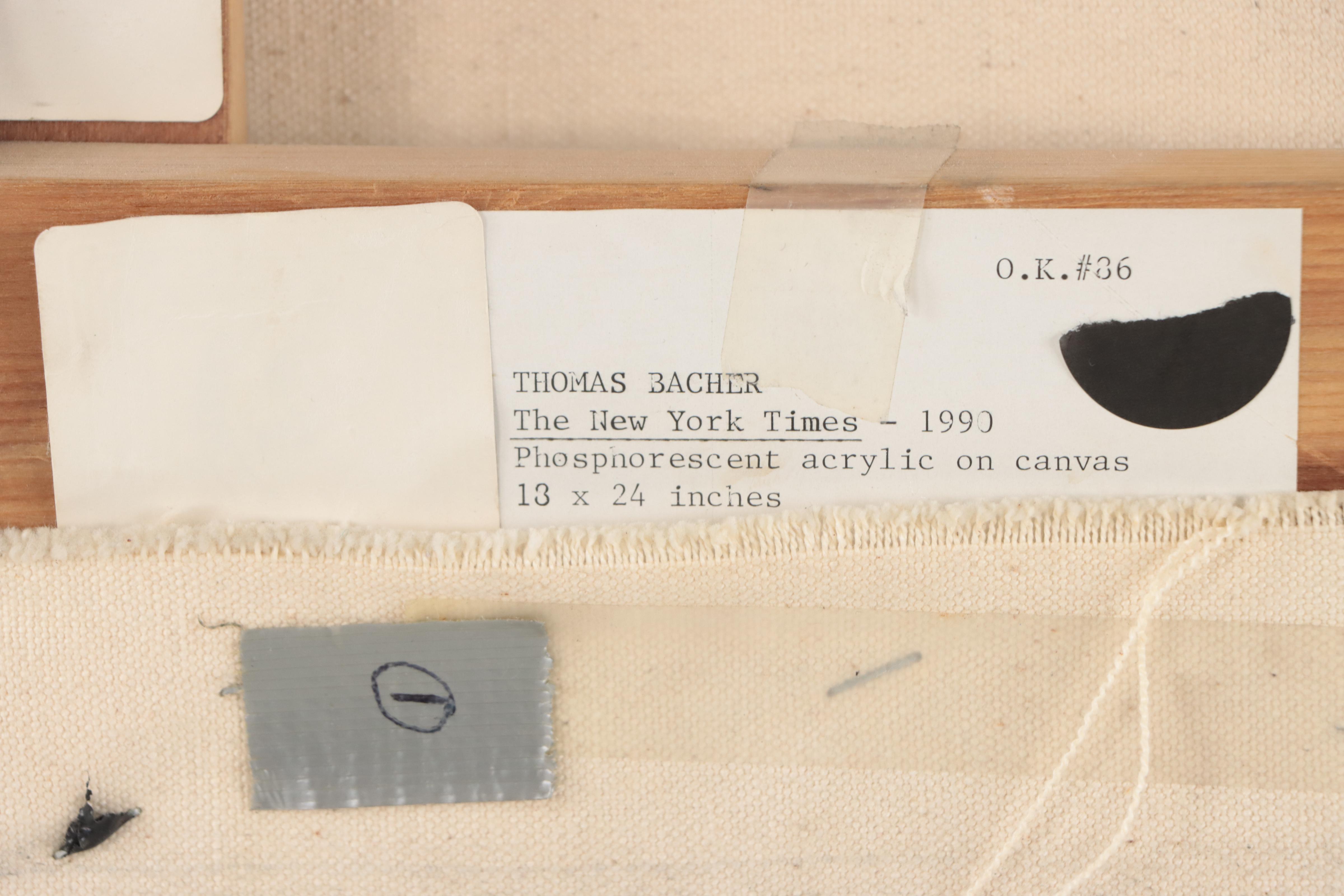 Thomas Bacher Phosphorescent Acrylic Painting "The New York Times," 1990