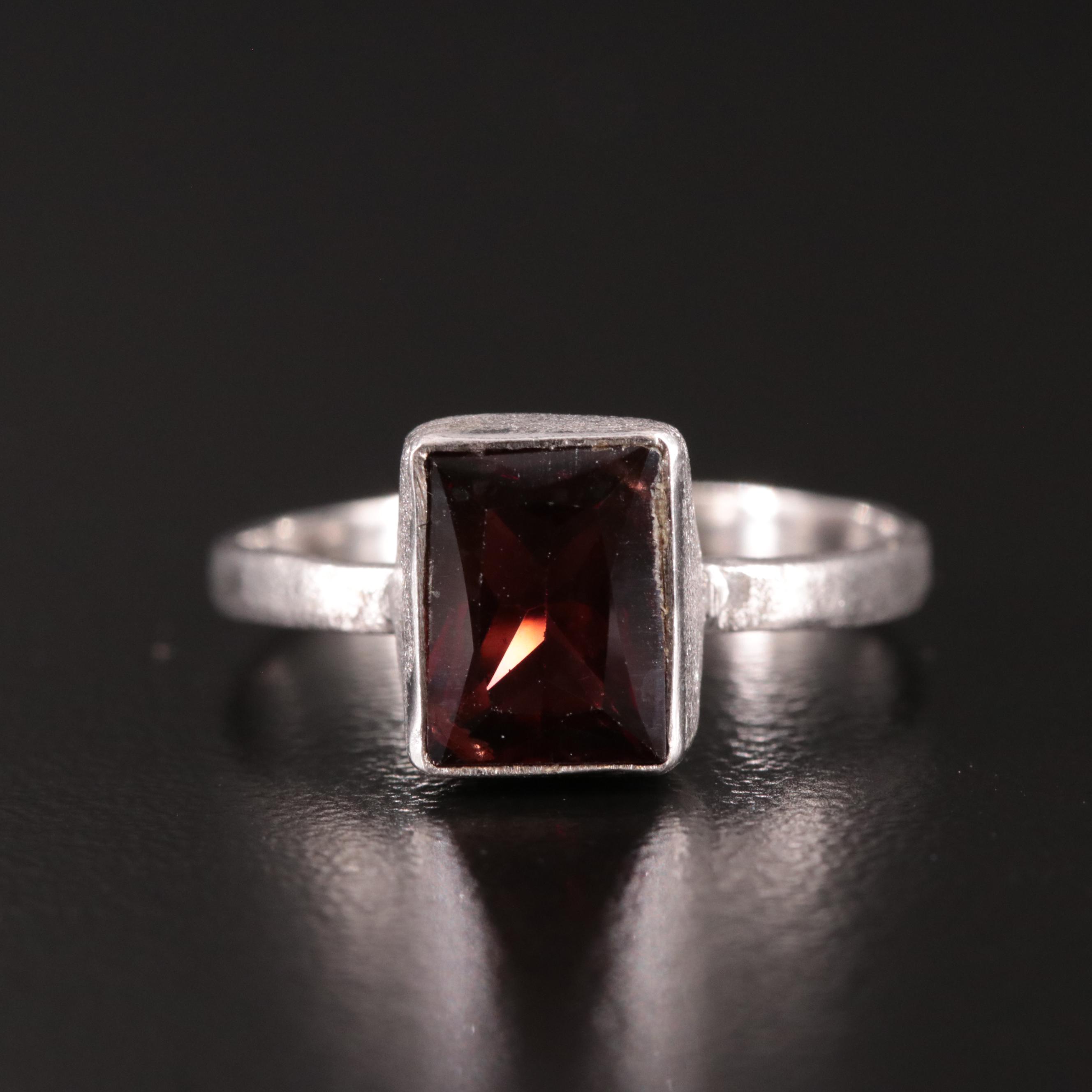 Sterling Garnet Solitaire Ring