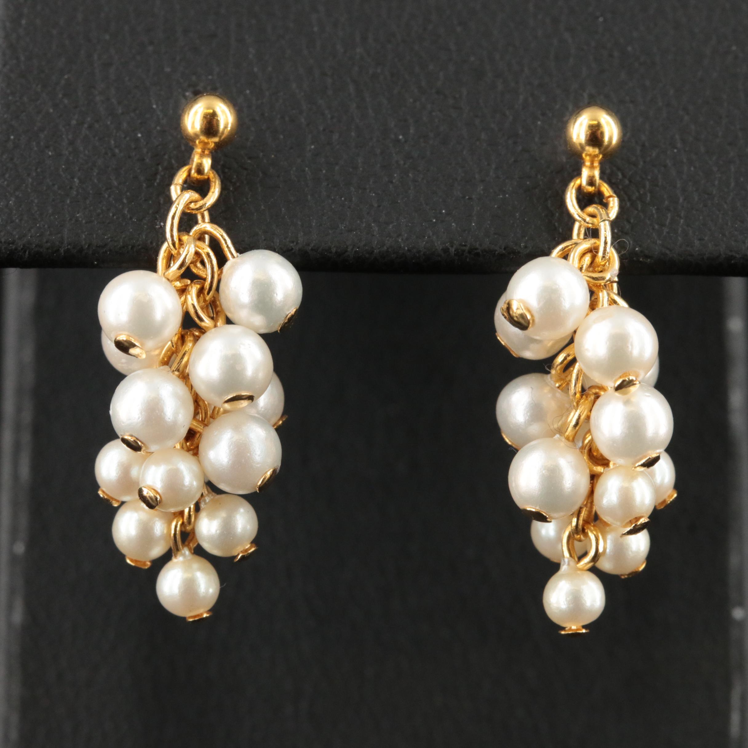 18K Faux Pearl Grape Cluster Earrings