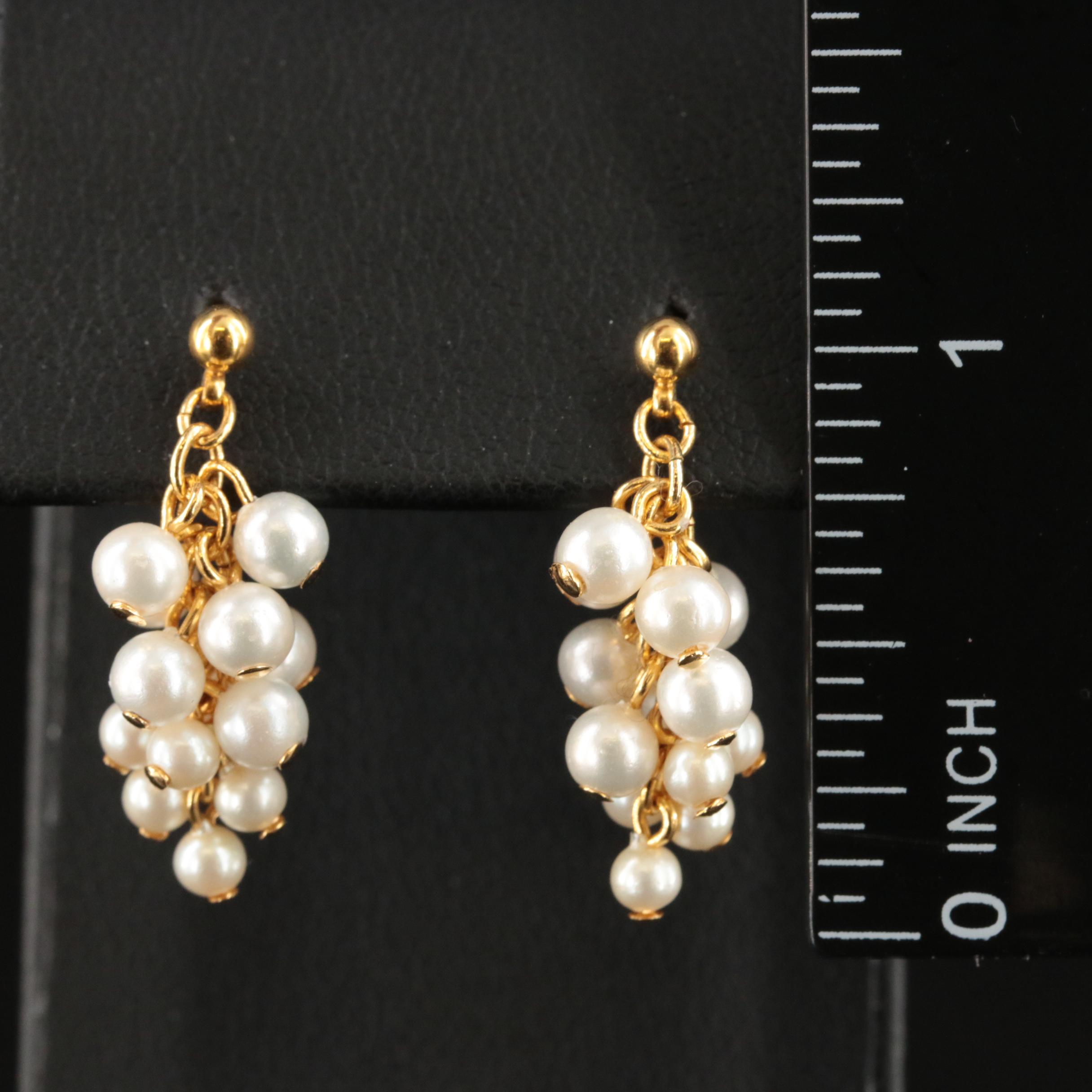 18K Faux Pearl Grape Cluster Earrings