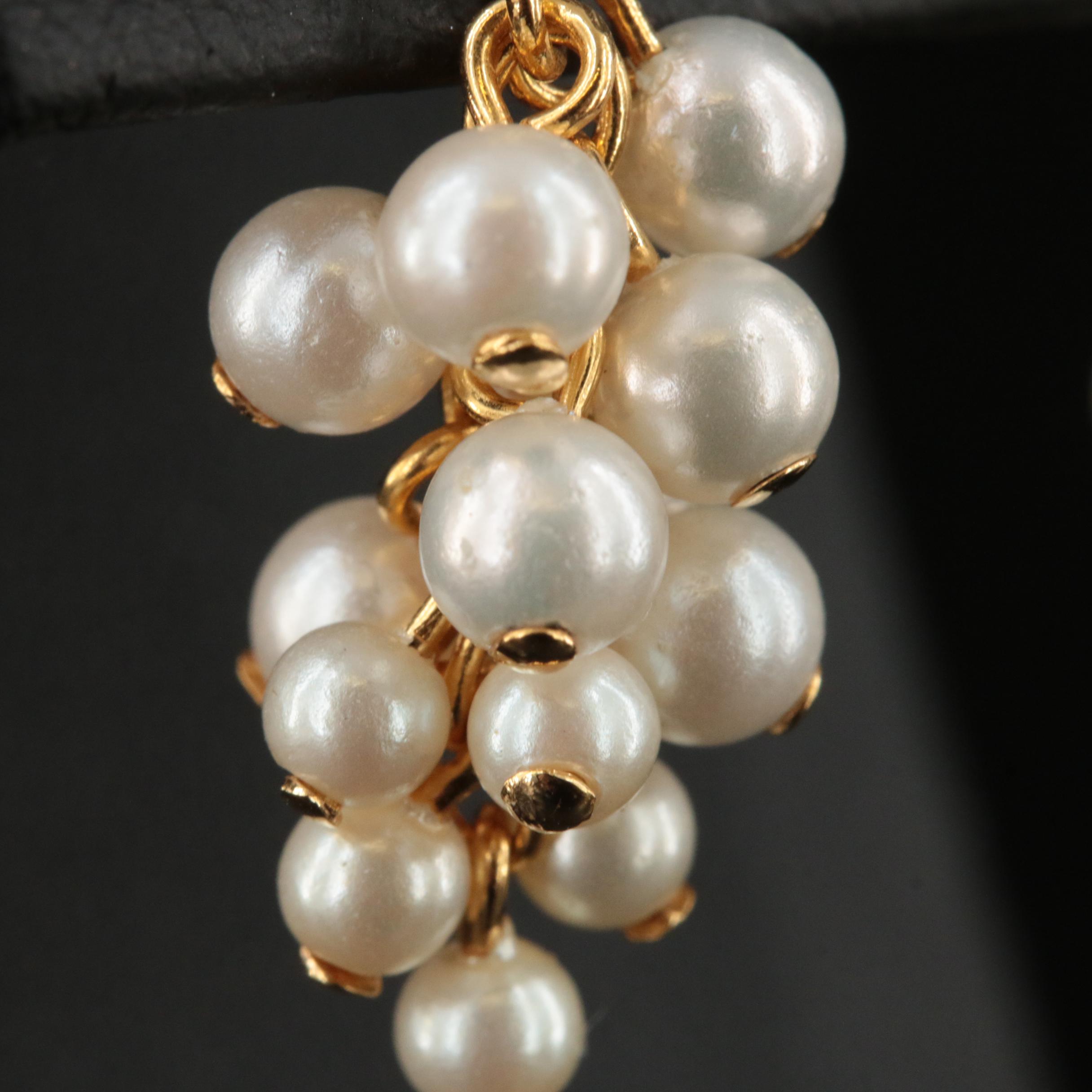 18K Faux Pearl Grape Cluster Earrings