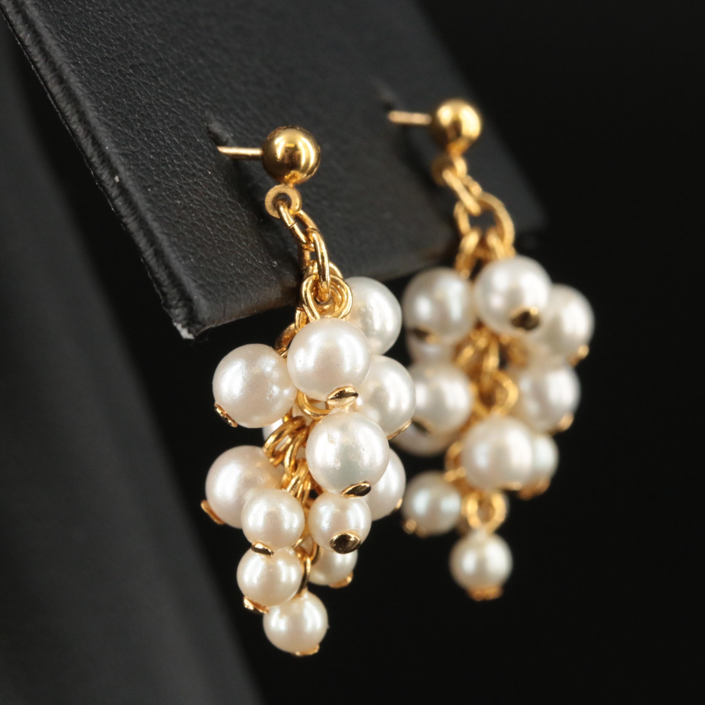18K Faux Pearl Grape Cluster Earrings