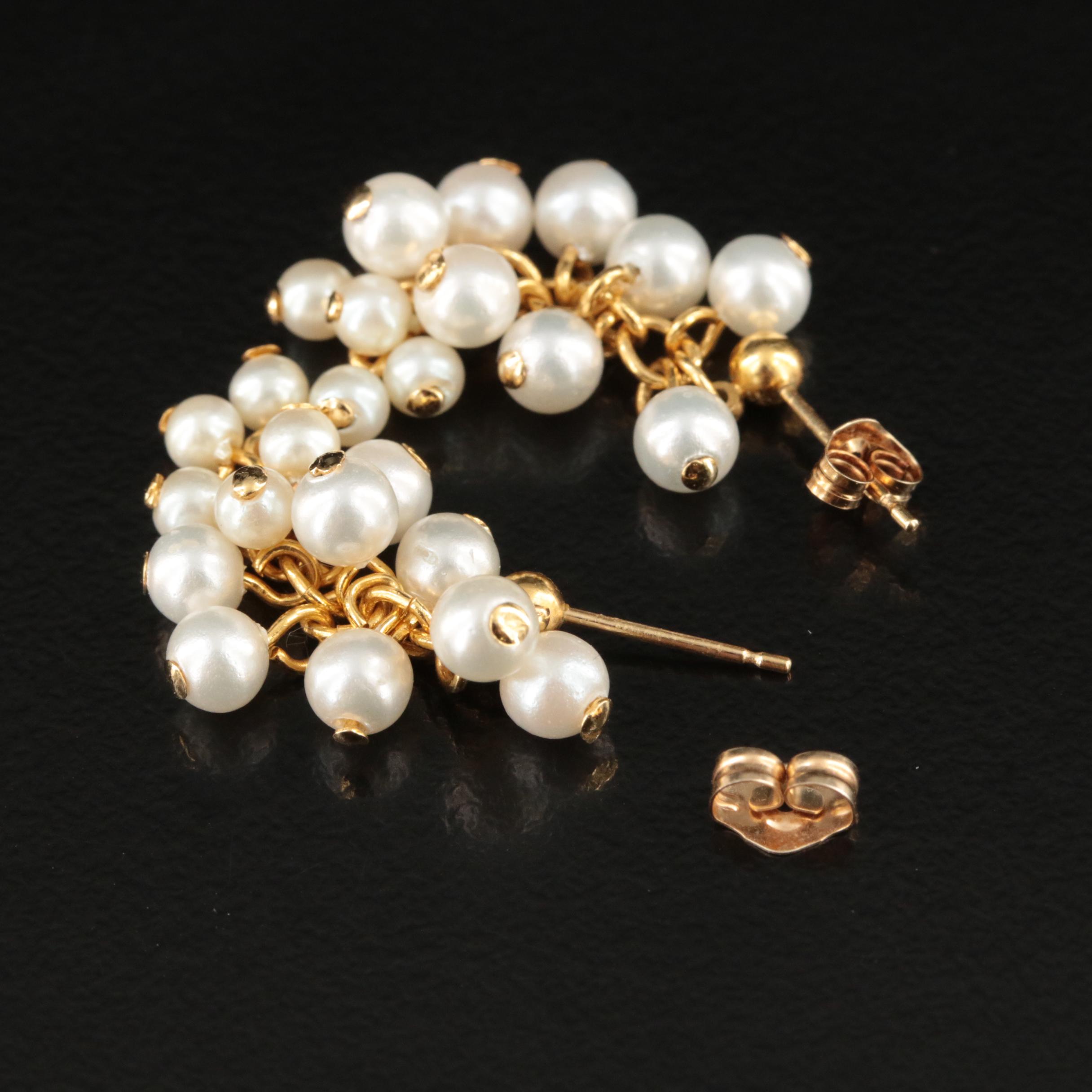 18K Faux Pearl Grape Cluster Earrings