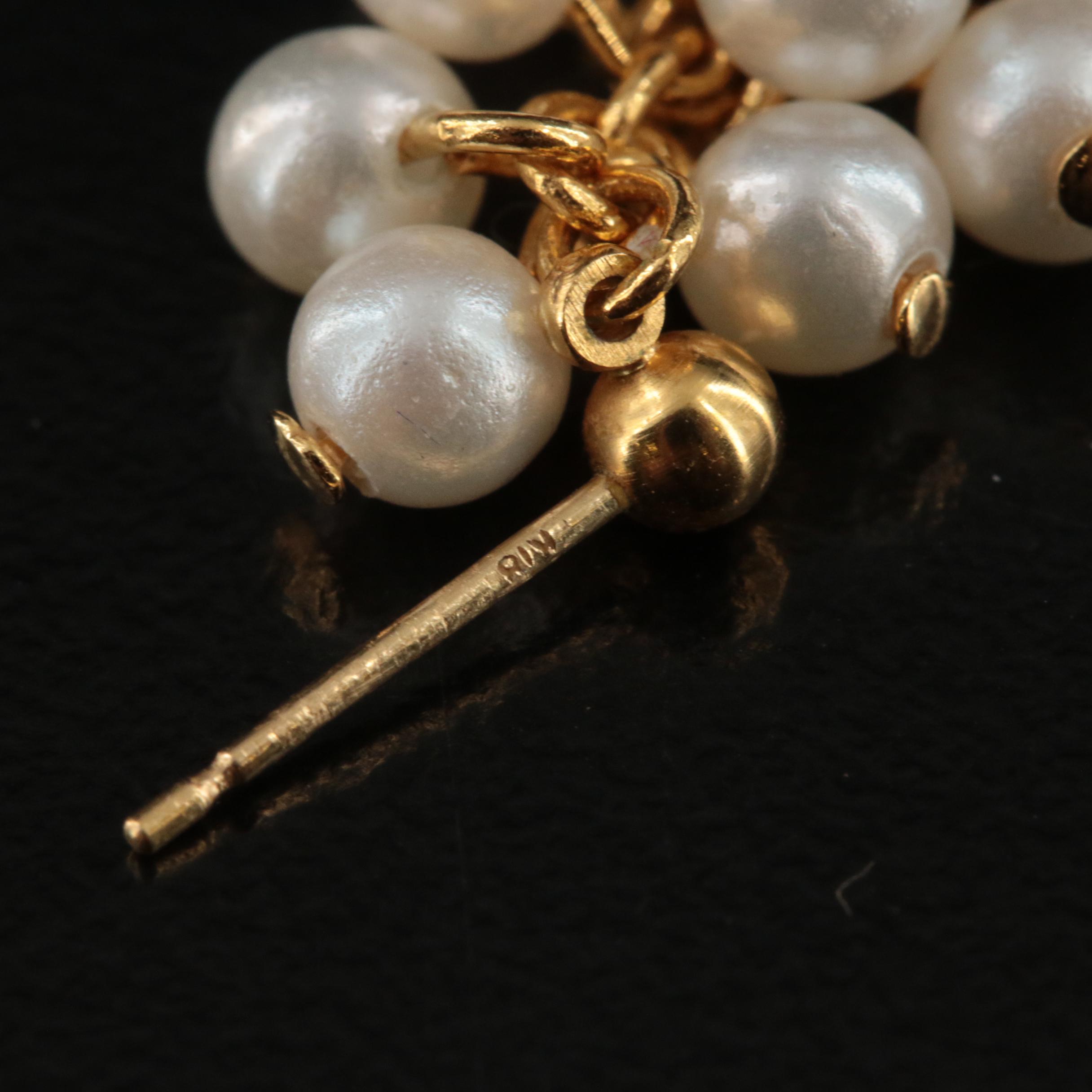 18K Faux Pearl Grape Cluster Earrings