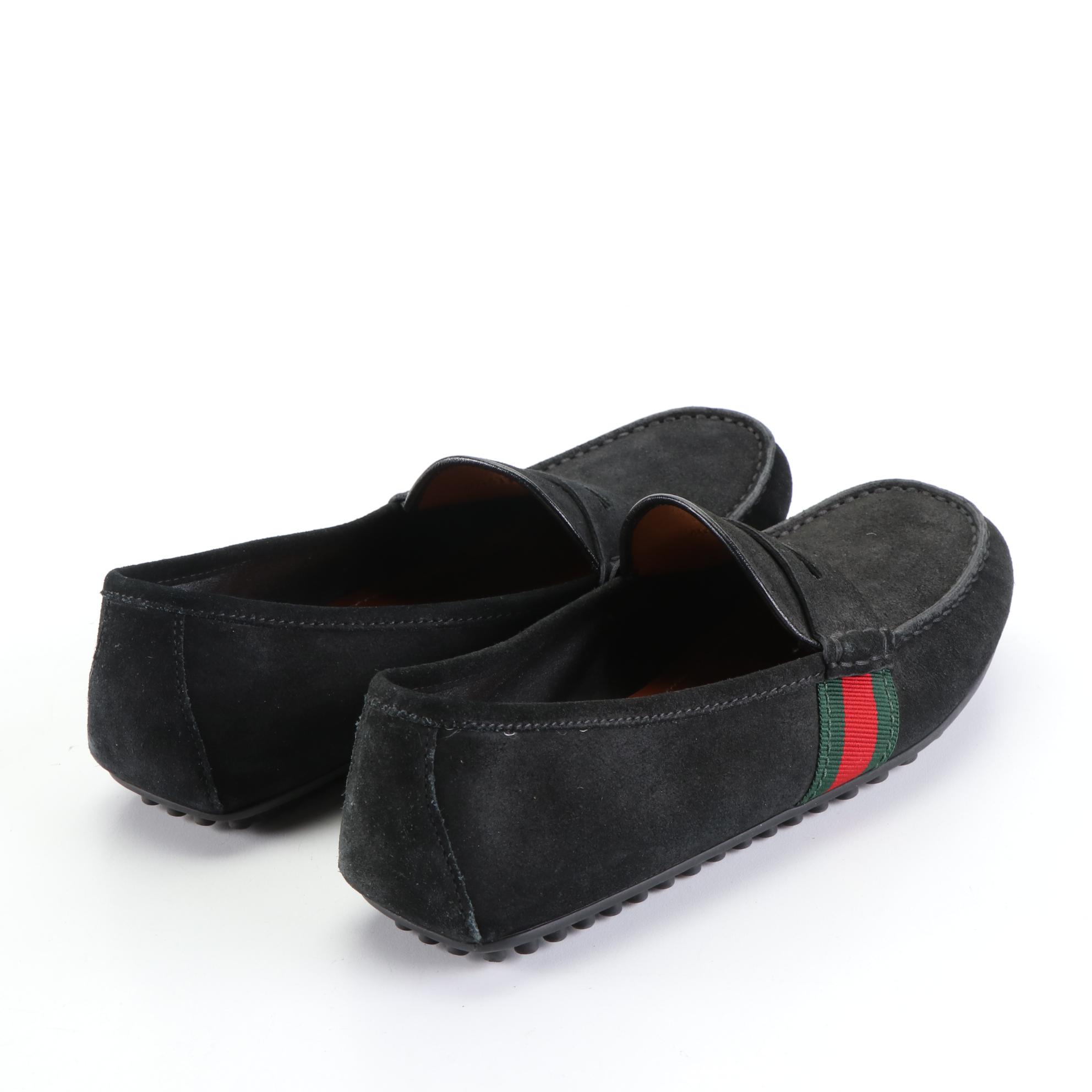 Men's Gucci Web Detail Driving Loafers in Suede