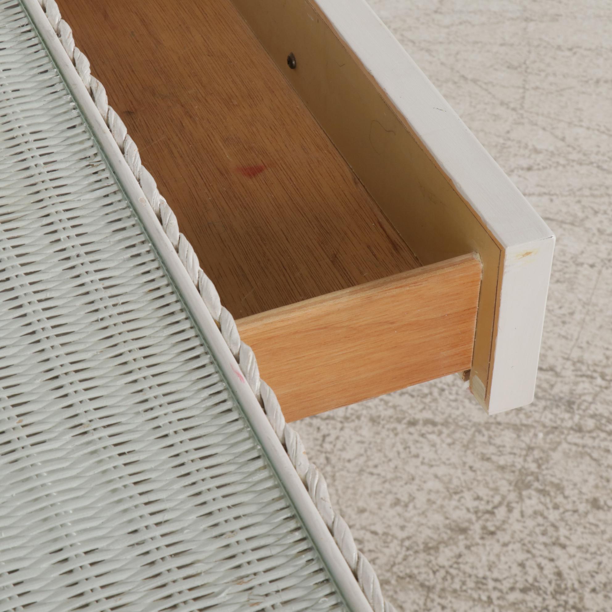 Henry Link White Wicker and Glass Panel Top Desk, Late 20th Century