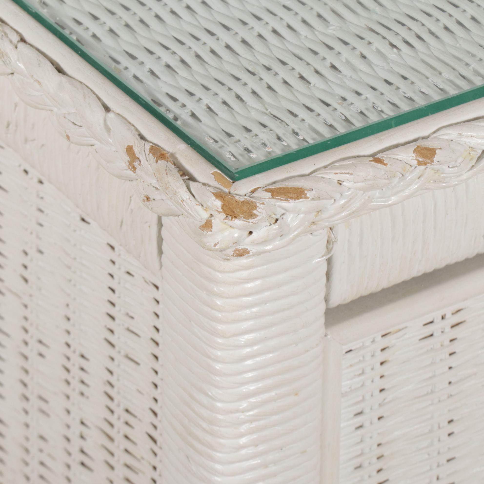 Henry Link White Wicker and Glass Panel Top Desk, Late 20th Century