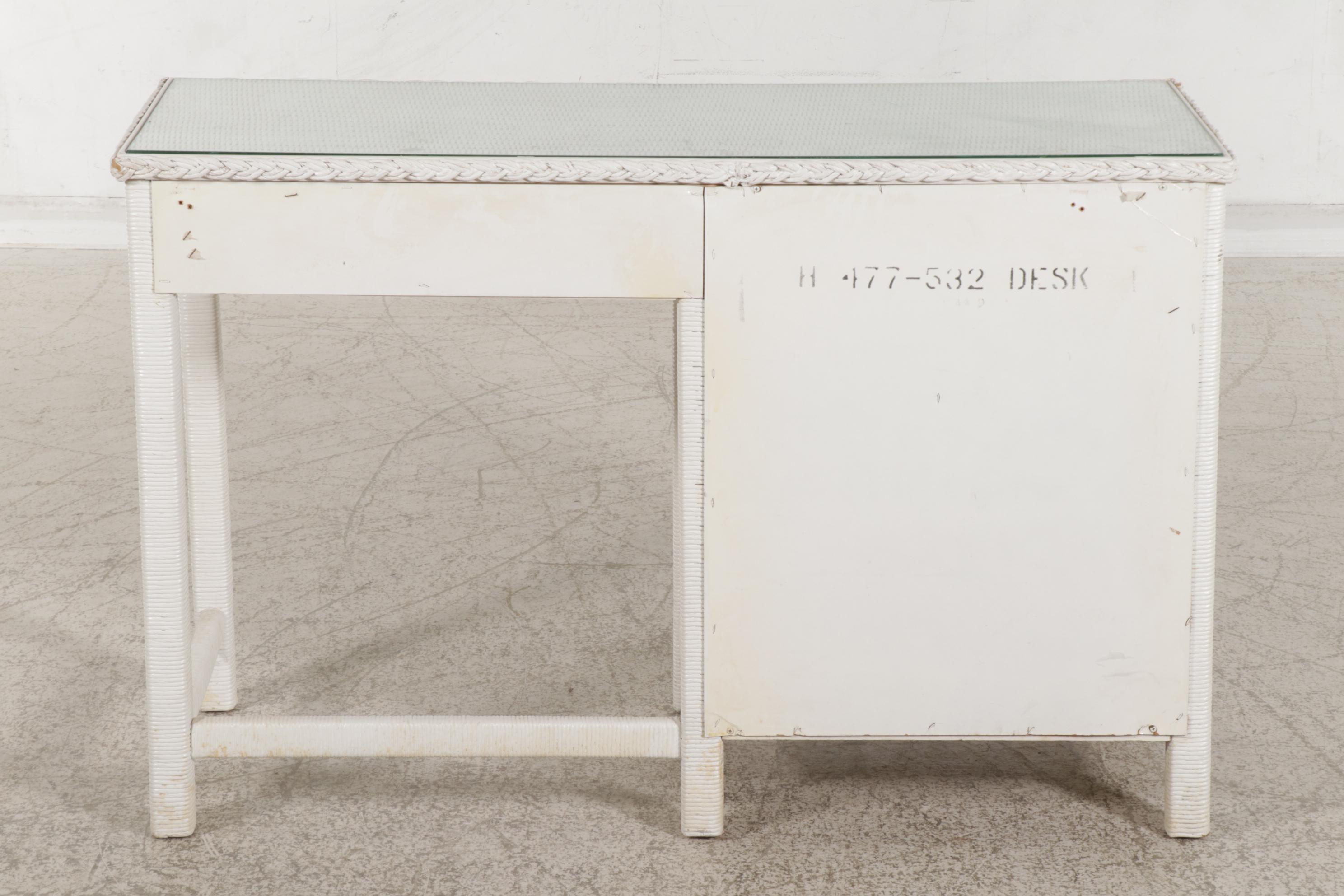 Henry Link White Wicker and Glass Panel Top Desk, Late 20th Century