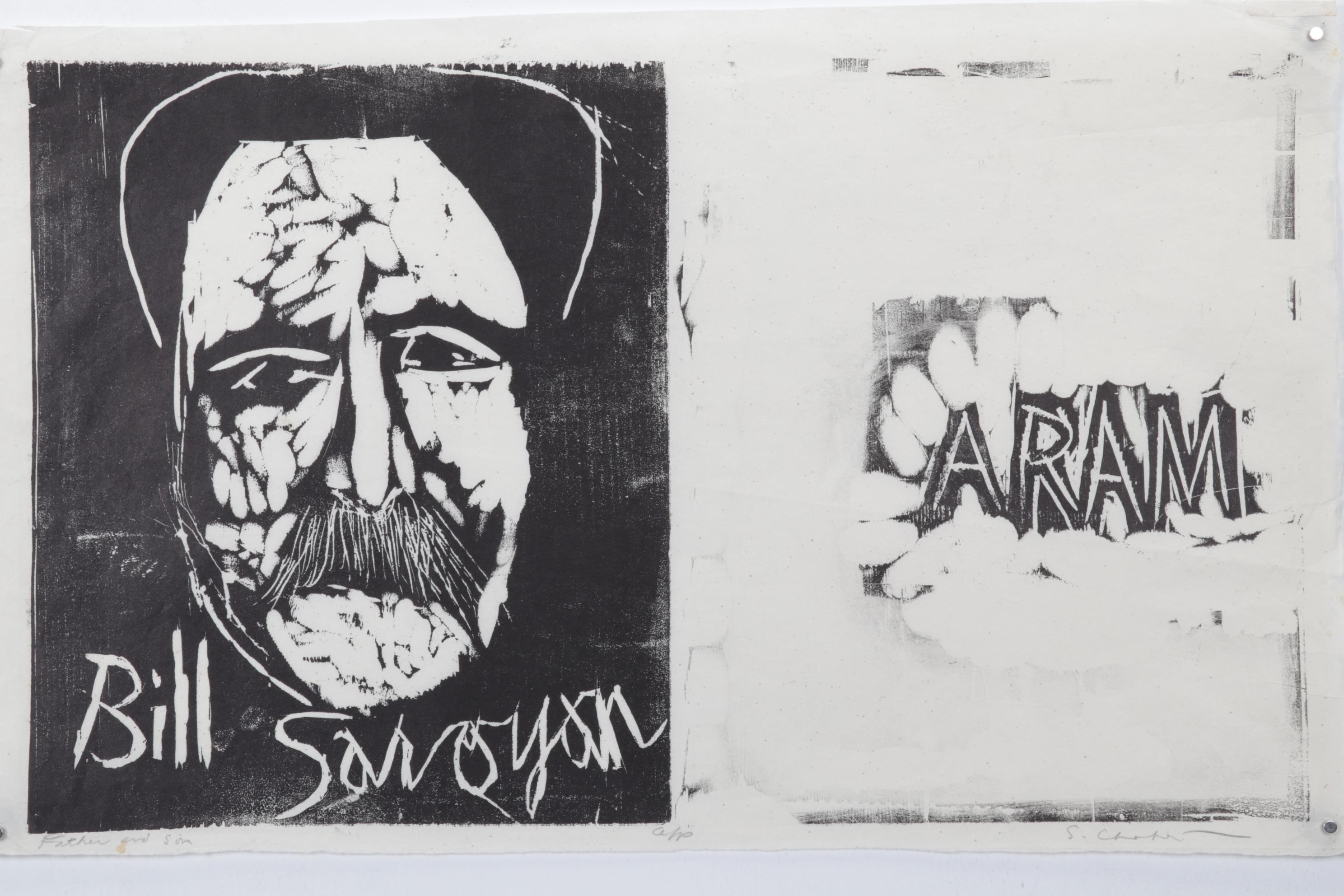 Sidney Chafetz Woodcut "Father and Son," 1971