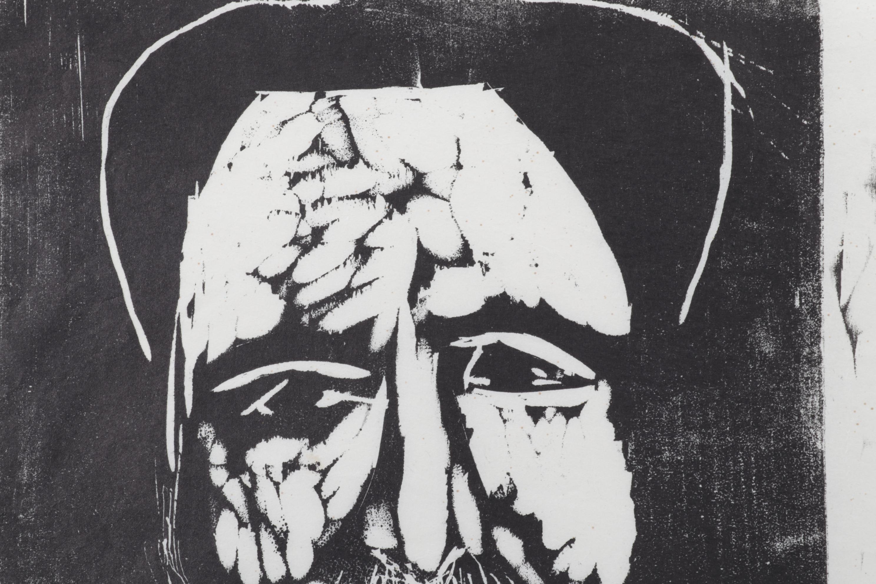 Sidney Chafetz Woodcut "Father and Son," 1971