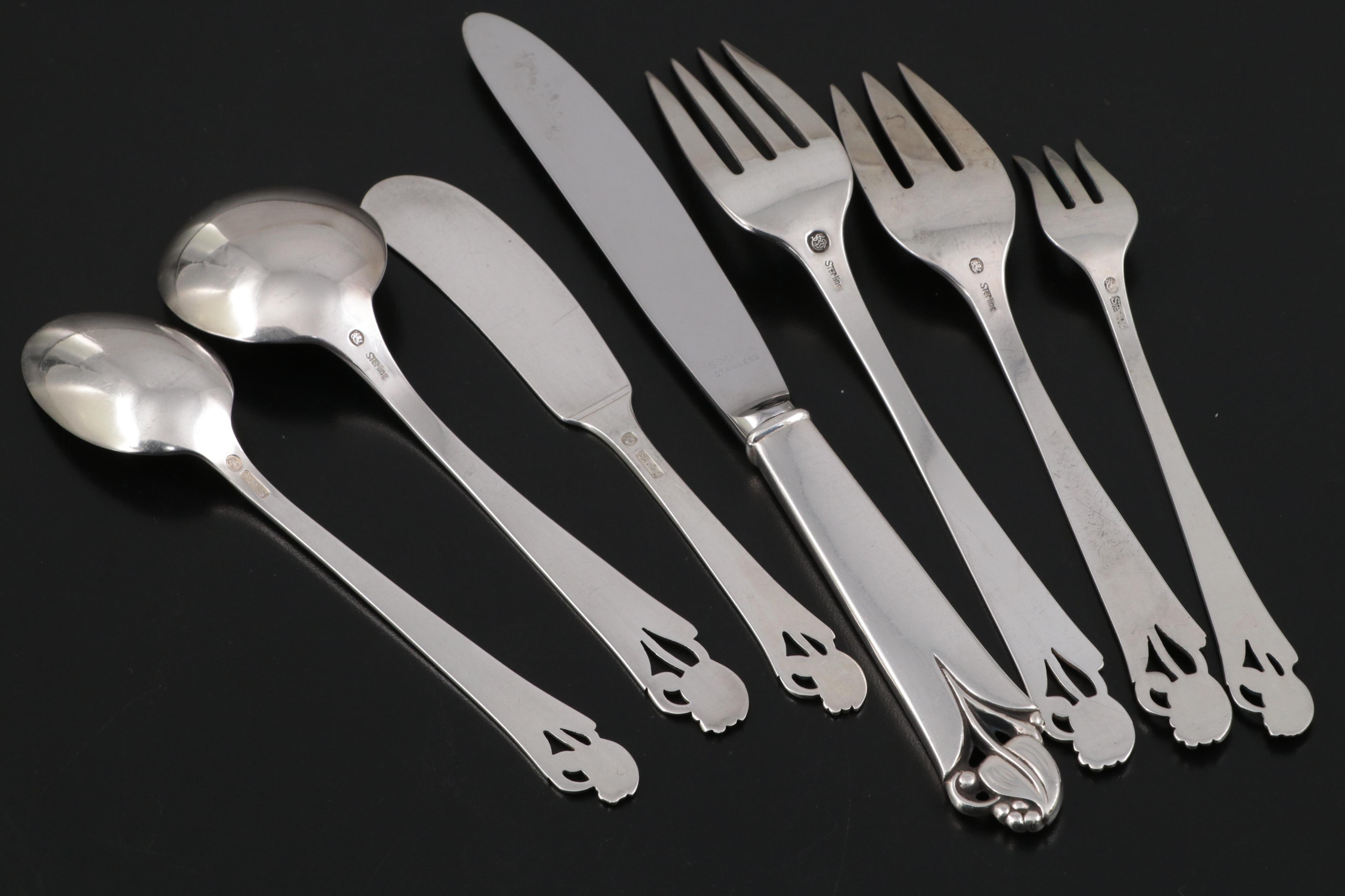 Frank Smith "Woodlily" Sterling Silver Flatware and Serving Utensils
