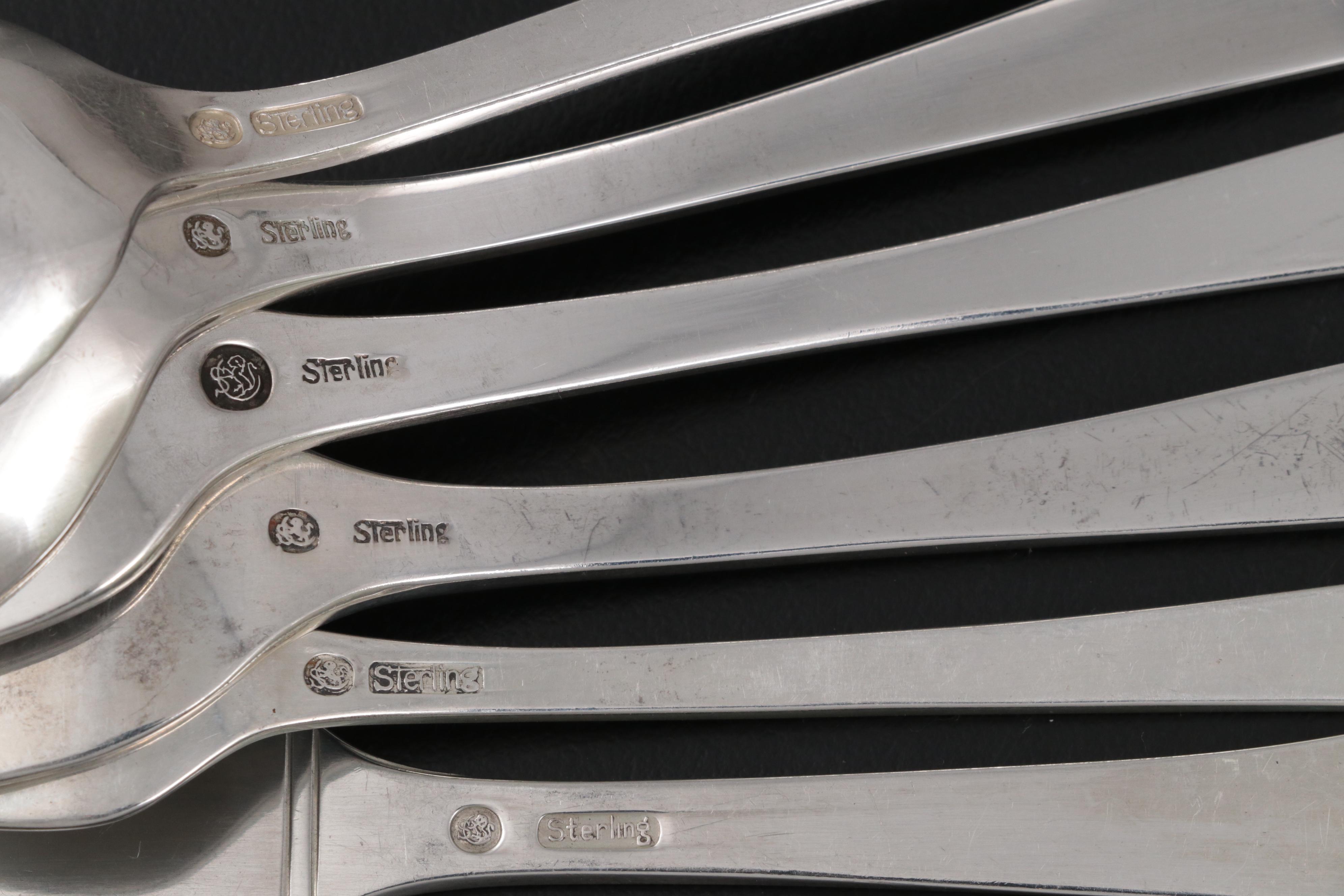 Frank Smith "Woodlily" Sterling Silver Flatware and Serving Utensils