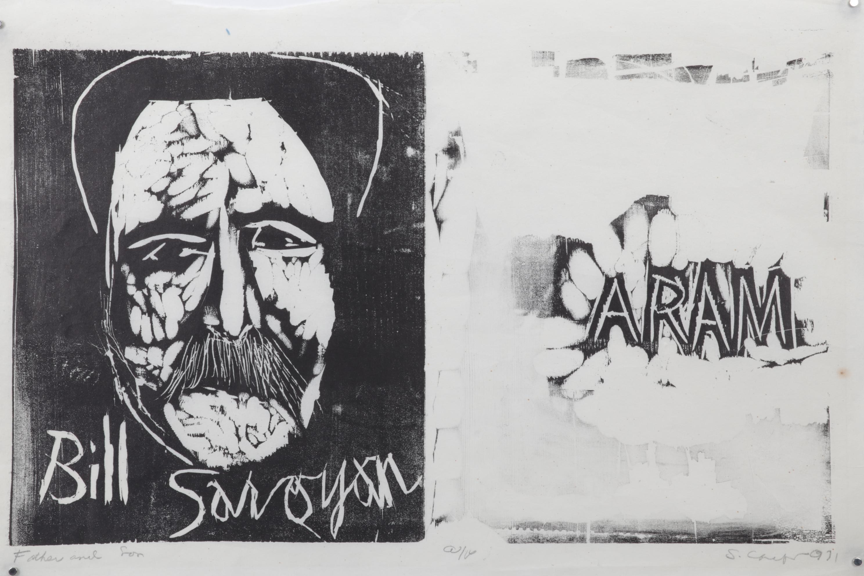 Sidney Chafetz Woodcut "Father and Son," 1971