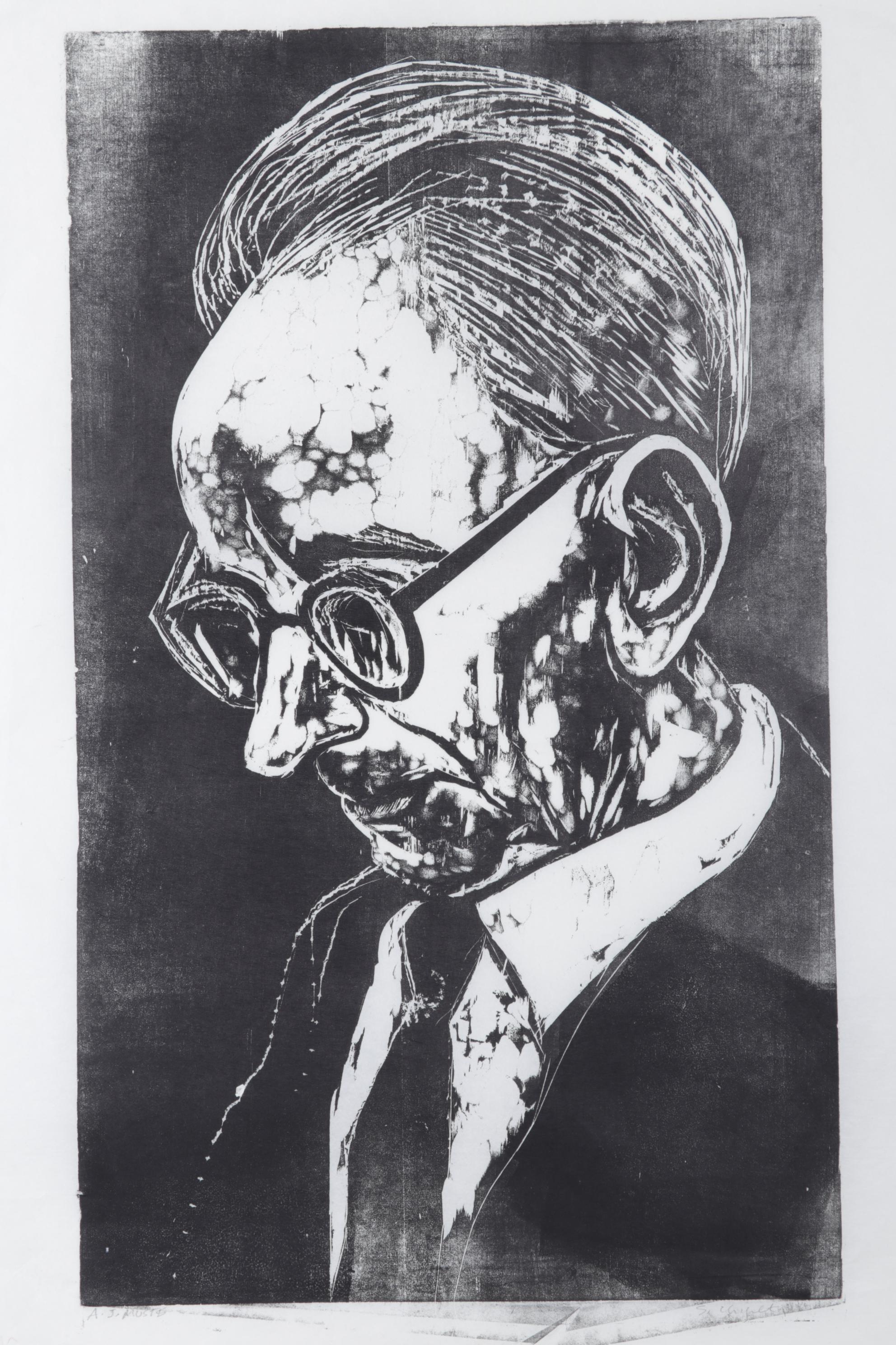 Sidney Chafetz Woodcut "A. J. Muste," 1967