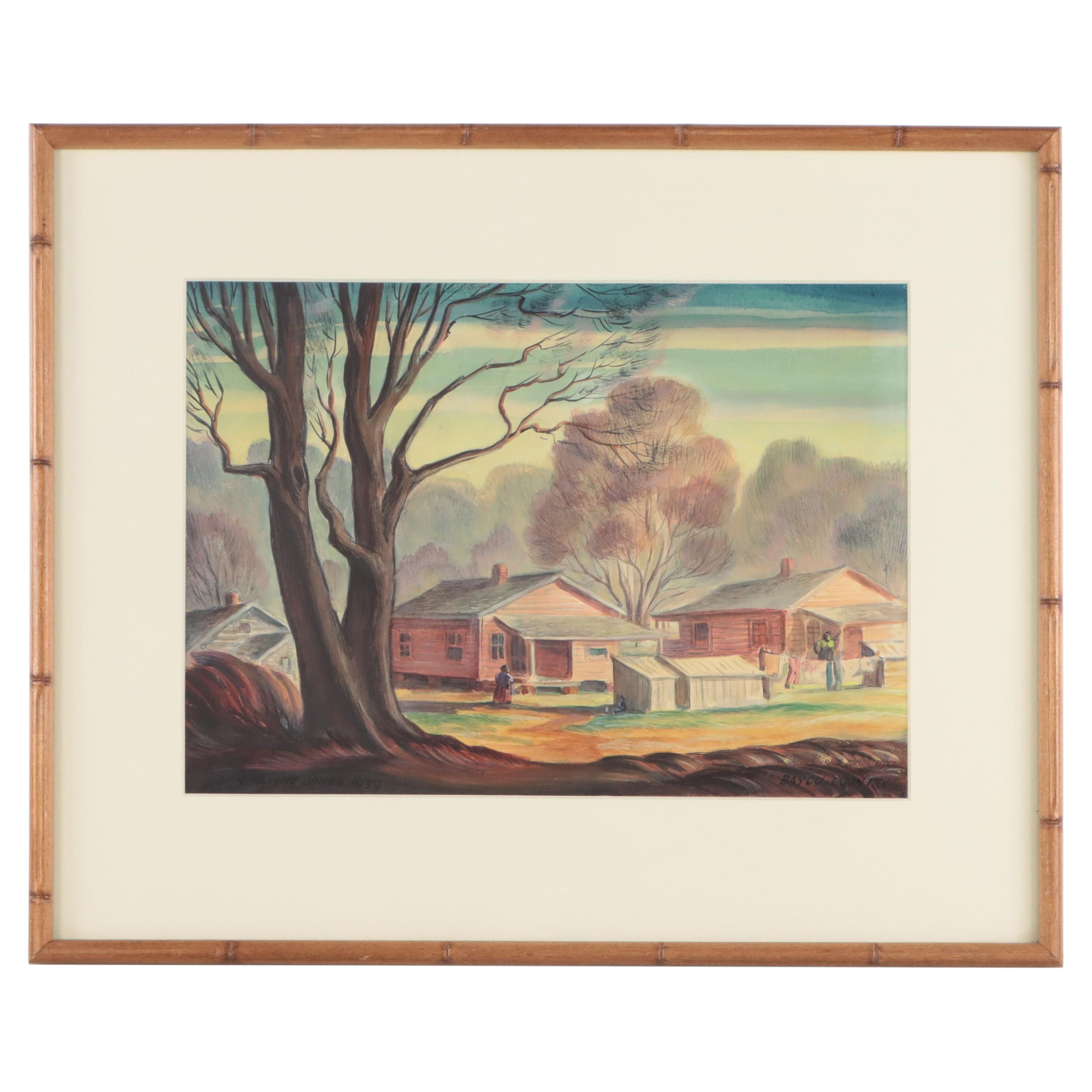 Dan Burne Jones Watercolor Painting of Landscape "Bayou Country," 1938-39