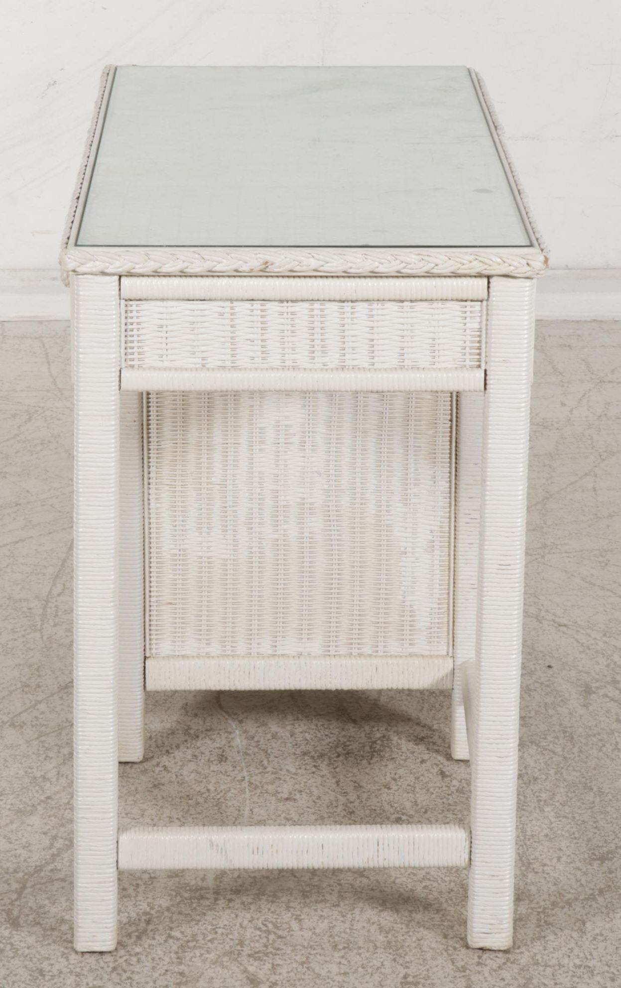 Henry Link White Wicker and Glass Panel Top Desk, Late 20th Century