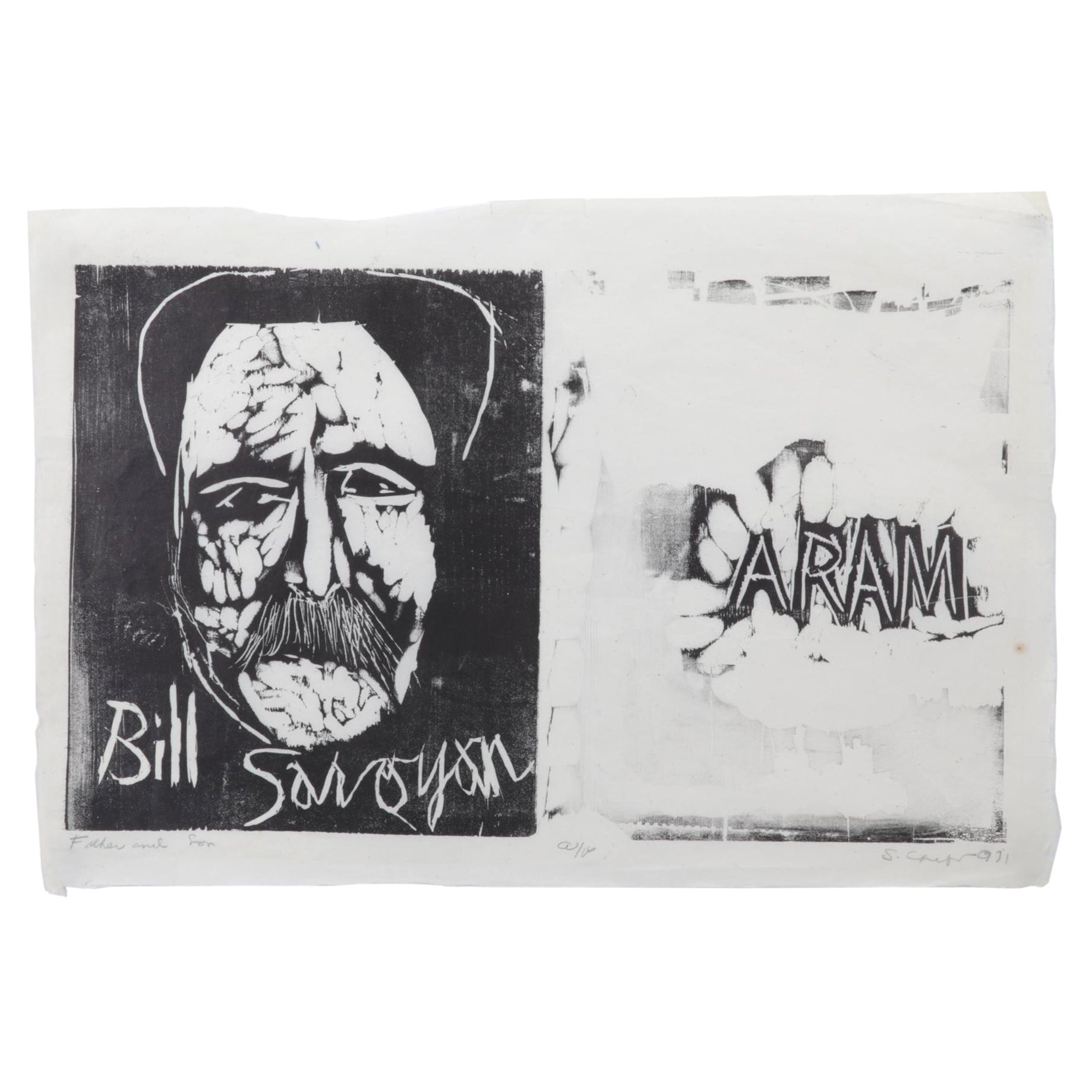 Sidney Chafetz Woodcut "Father and Son," 1971